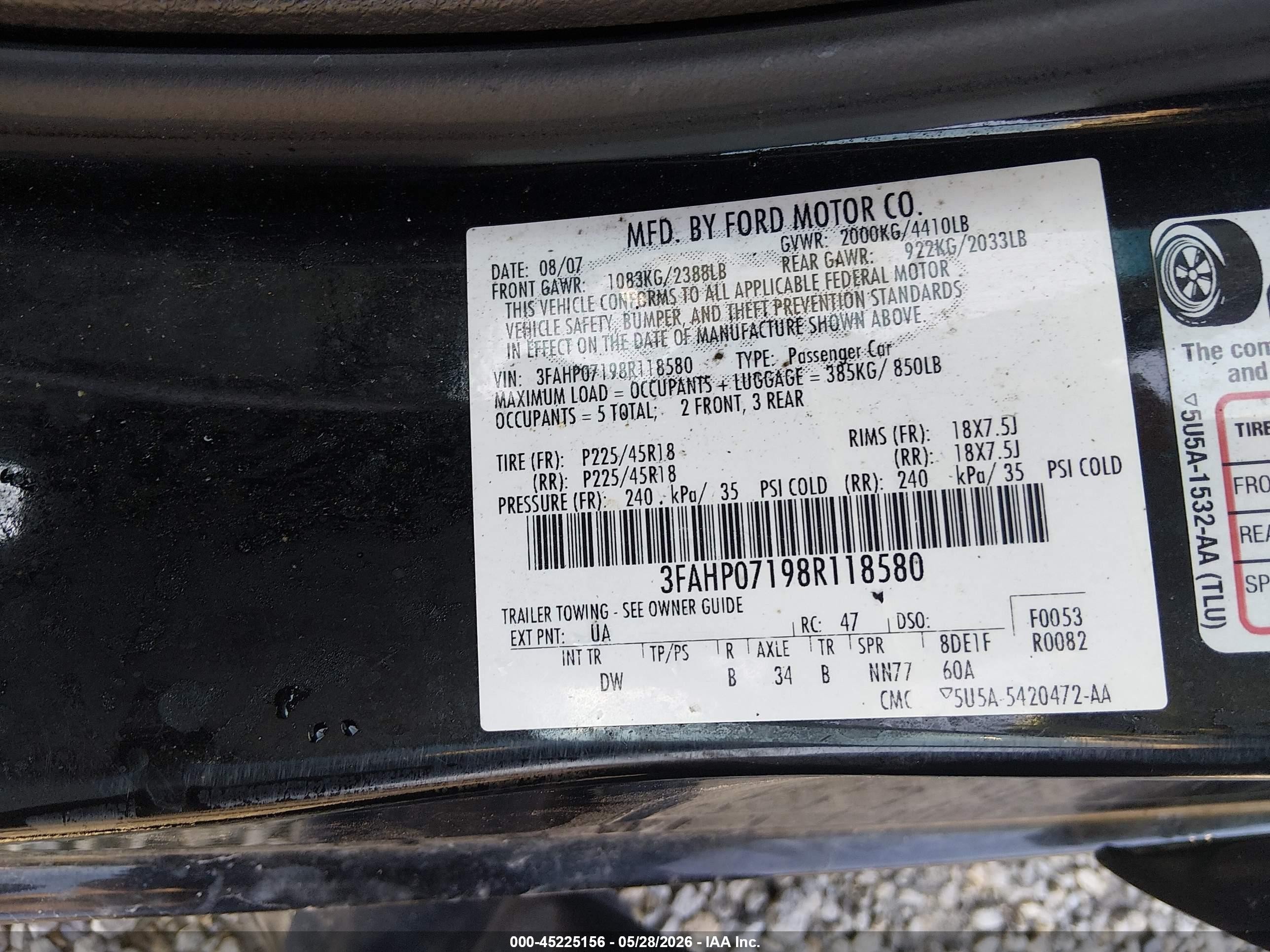2008 Ford Fusion Se Black vin: 3FAHP07198R118580