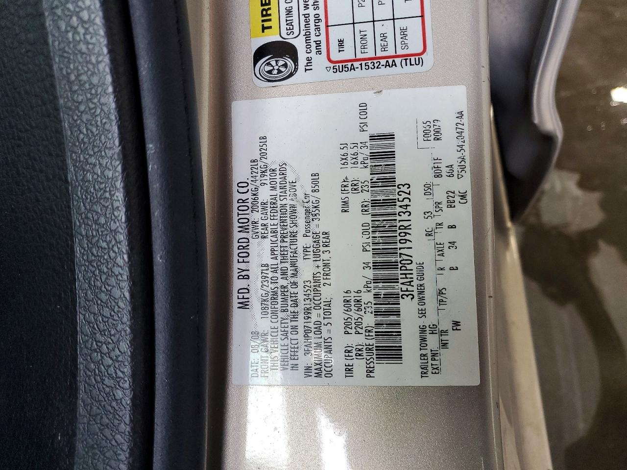 2009 Ford Fusion Se Gray vin: 3FAHP07199R134523