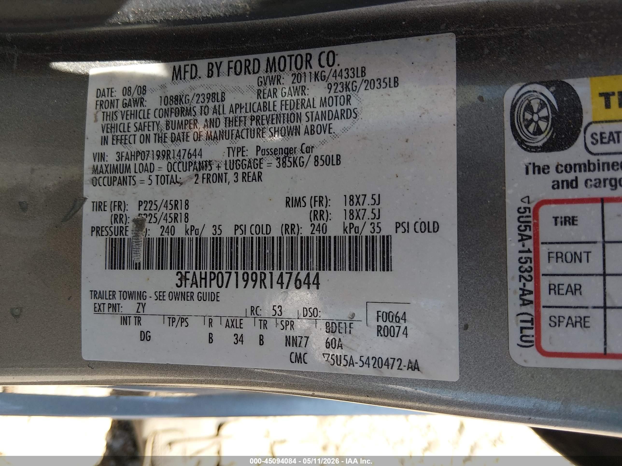 2009 Ford Fusion Se Gray vin: 3FAHP07199R147644