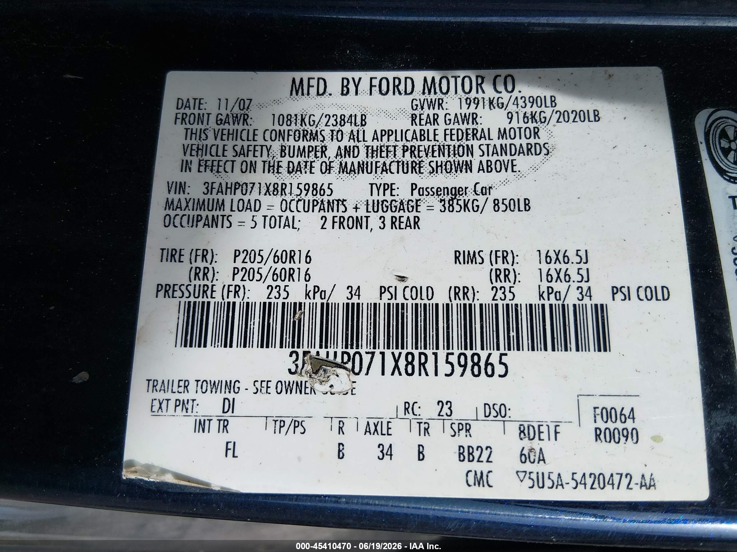 2008 Ford Fusion Se Blue vin: 3FAHP071X8R159865