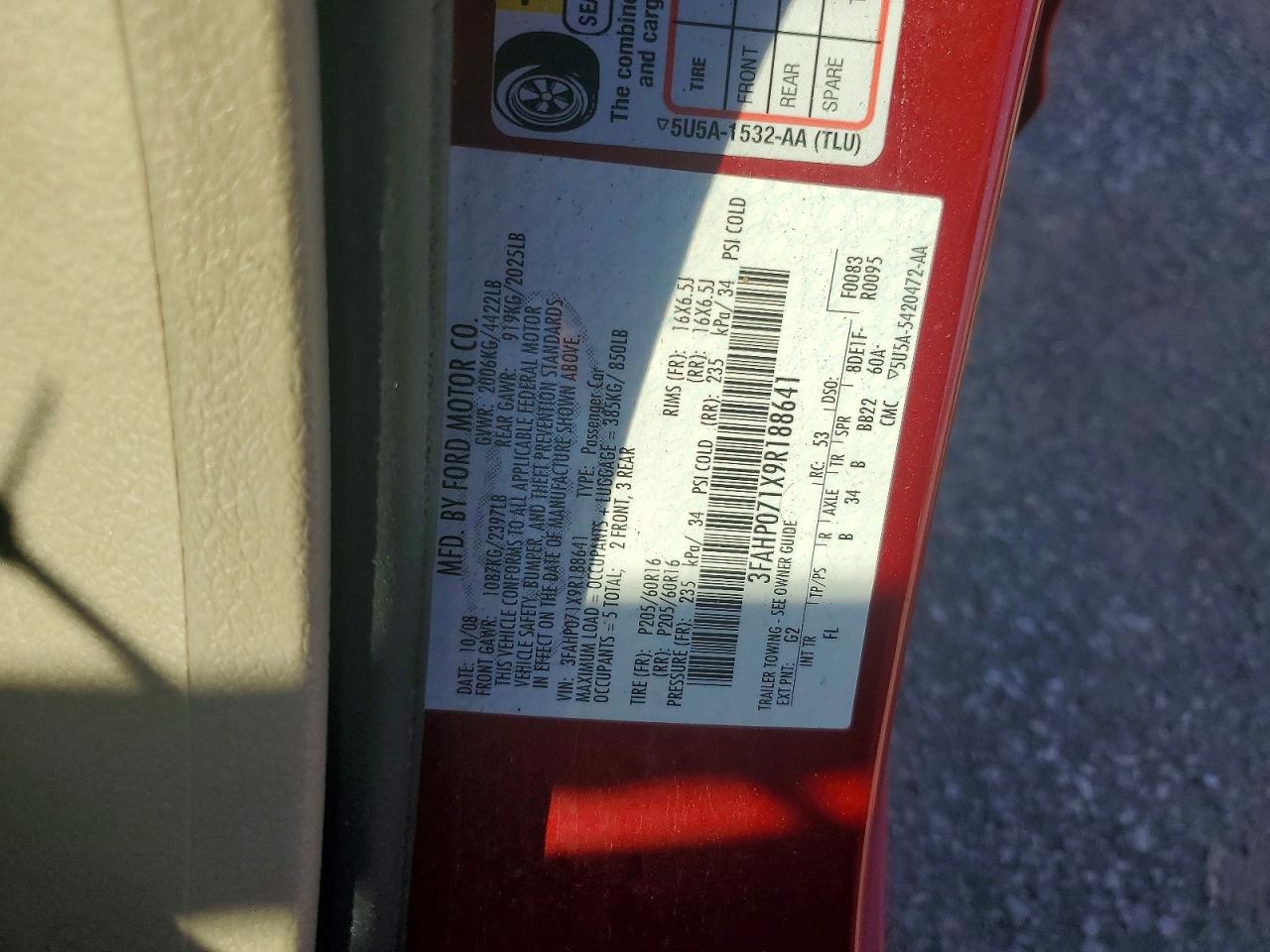 2009 Ford Fusion Se Maroon vin: 3FAHP071X9R188641