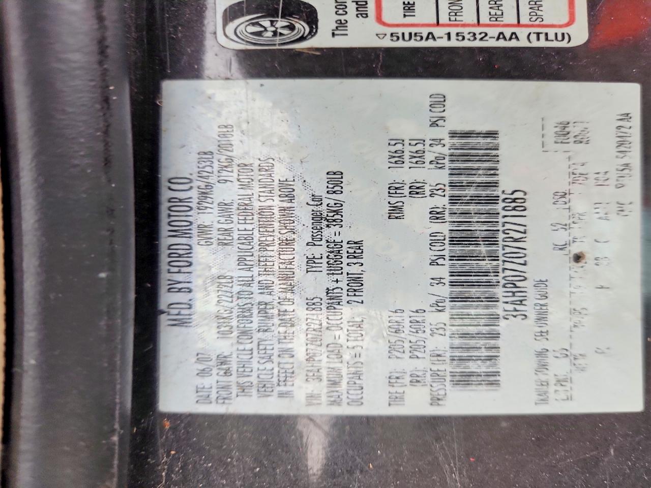2007 Ford Fusion Se Charcoal vin: 3FAHP07Z07R271885