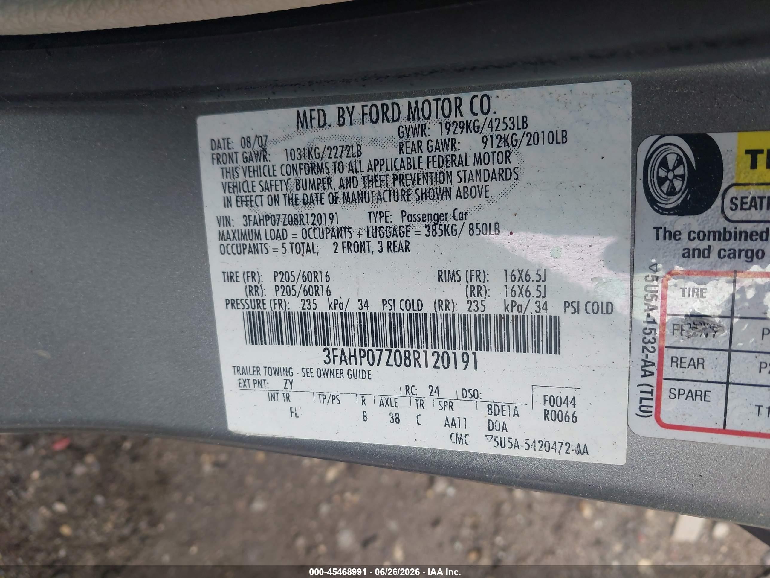 2008 Ford Fusion Se Gray vin: 3FAHP07Z08R120191