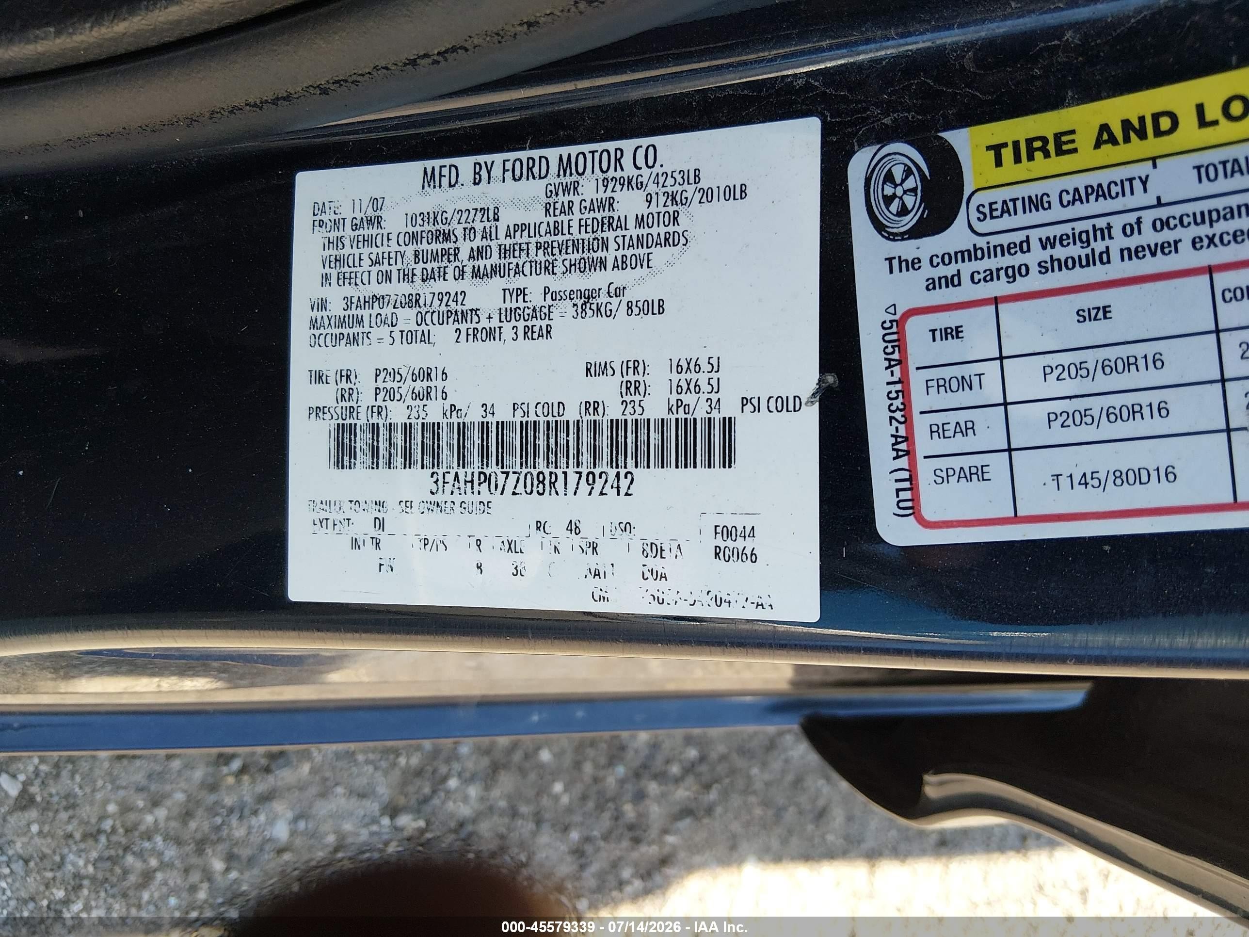 2008 Ford Fusion Se Black vin: 3FAHP07Z08R179242
