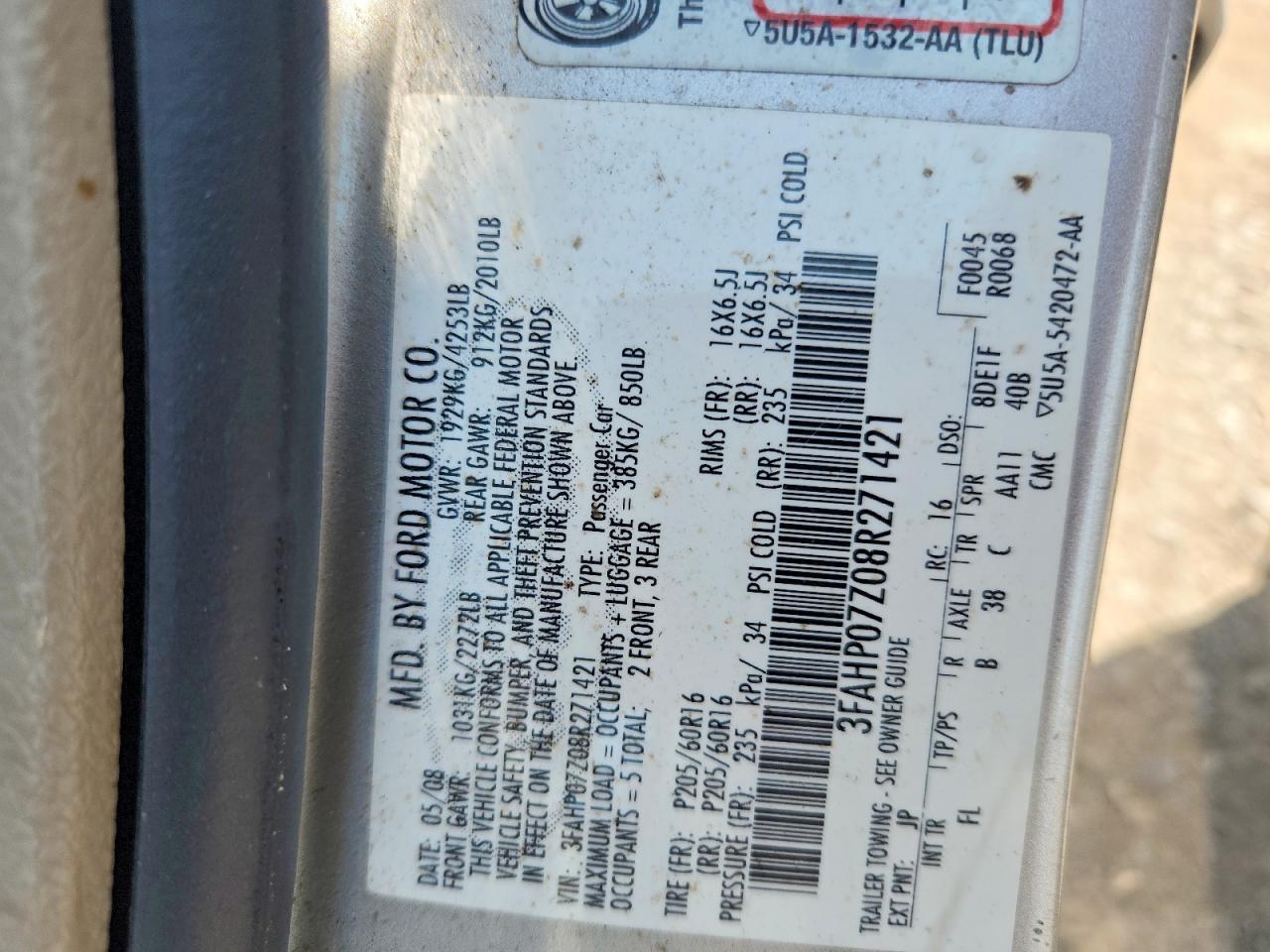 2008 Ford Fusion Se Silver vin: 3FAHP07Z08R271421