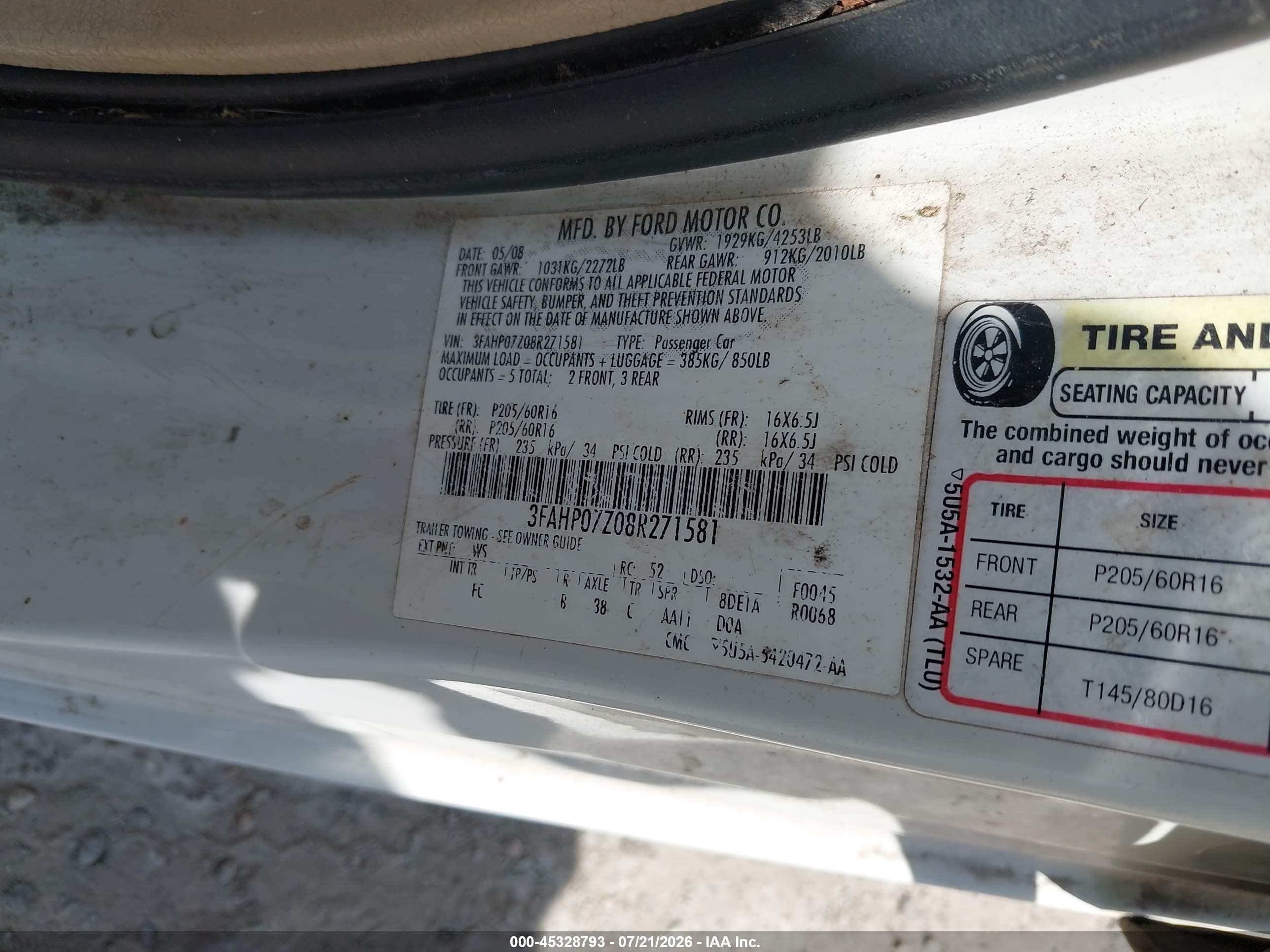 2008 Ford Fusion Se White vin: 3FAHP07Z08R271581