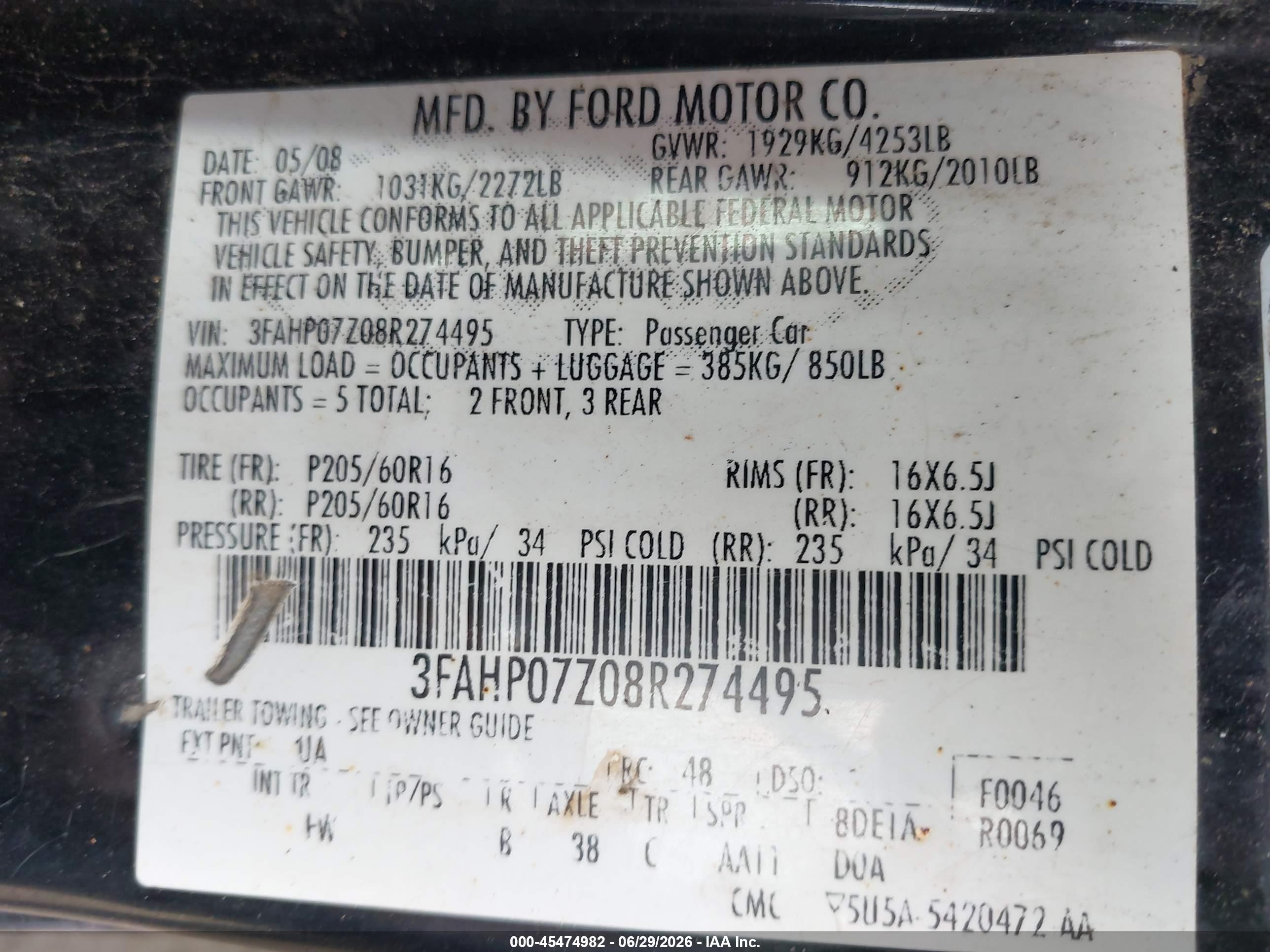 2008 Ford Fusion Se Black vin: 3FAHP07Z08R274495