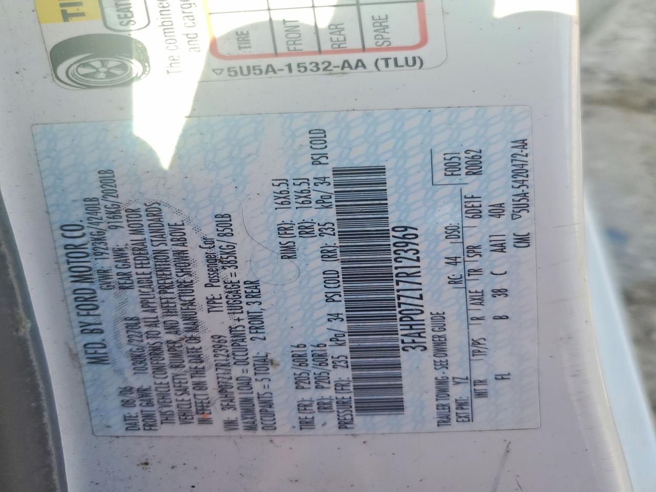 2007 Ford Fusion Se White vin: 3FAHP07Z17R123969