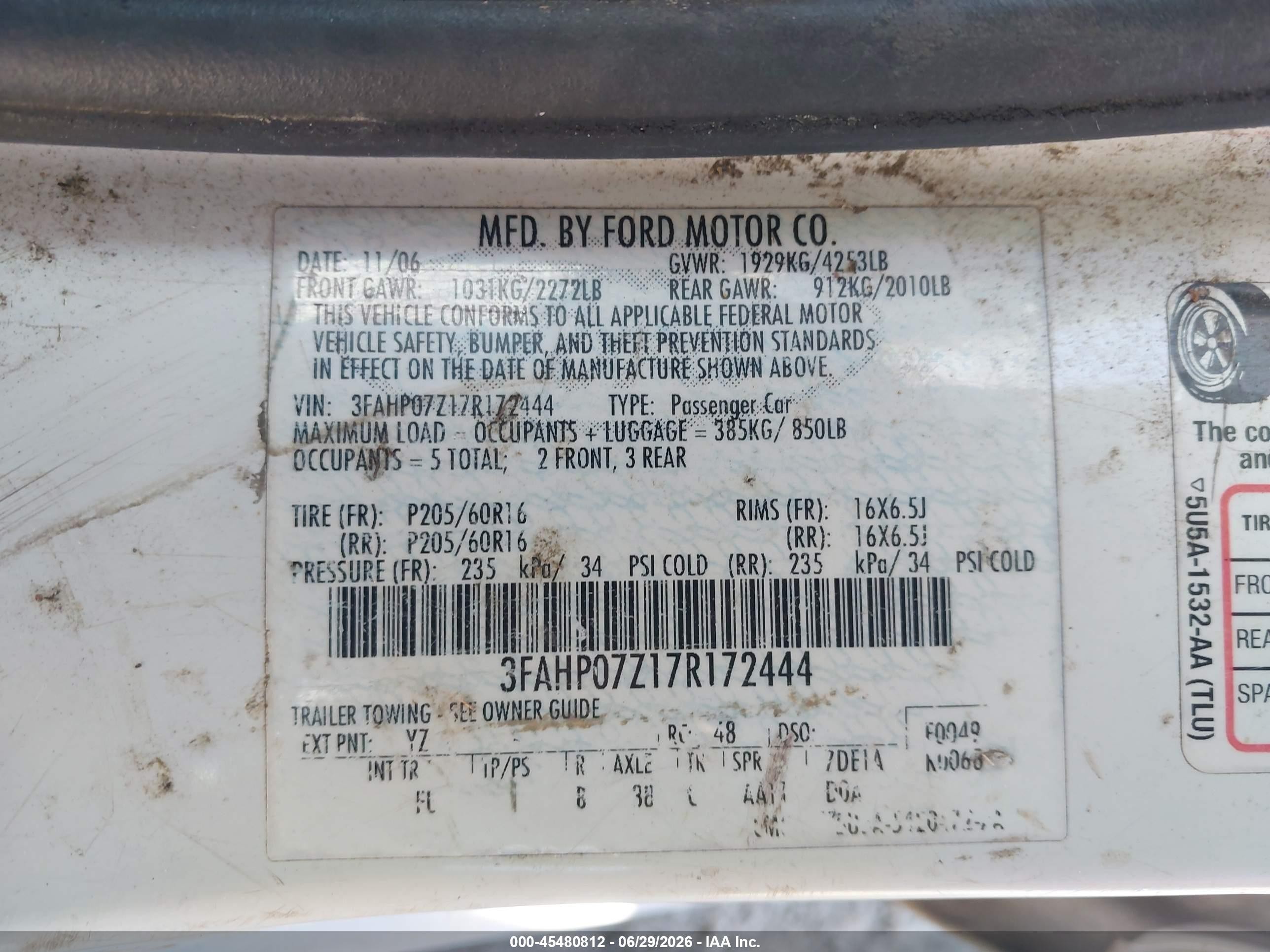 2007 Ford Fusion Se White vin: 3FAHP07Z17R172444