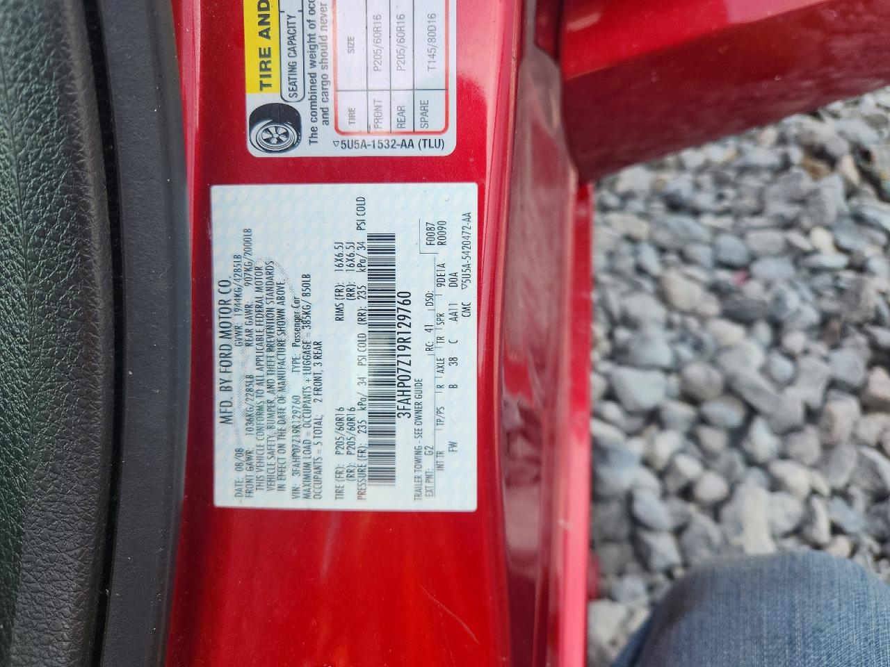 2009 Ford Fusion Se Burgundy vin: 3FAHP07Z19R129760