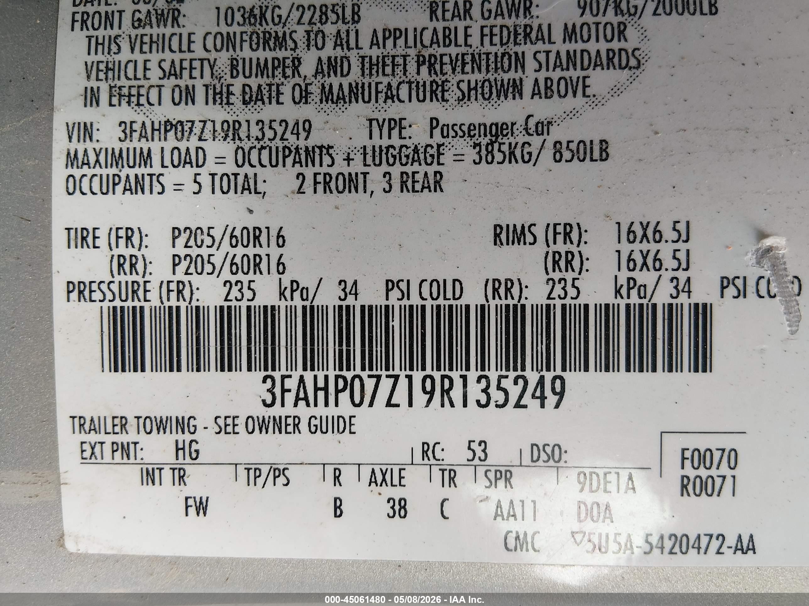 2009 Ford Fusion Se Beige vin: 3FAHP07Z19R135249