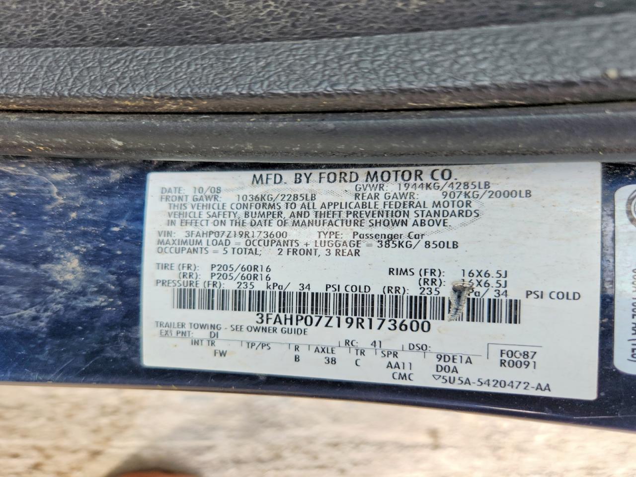 2009 Ford Fusion Se Blue vin: 3FAHP07Z19R173600