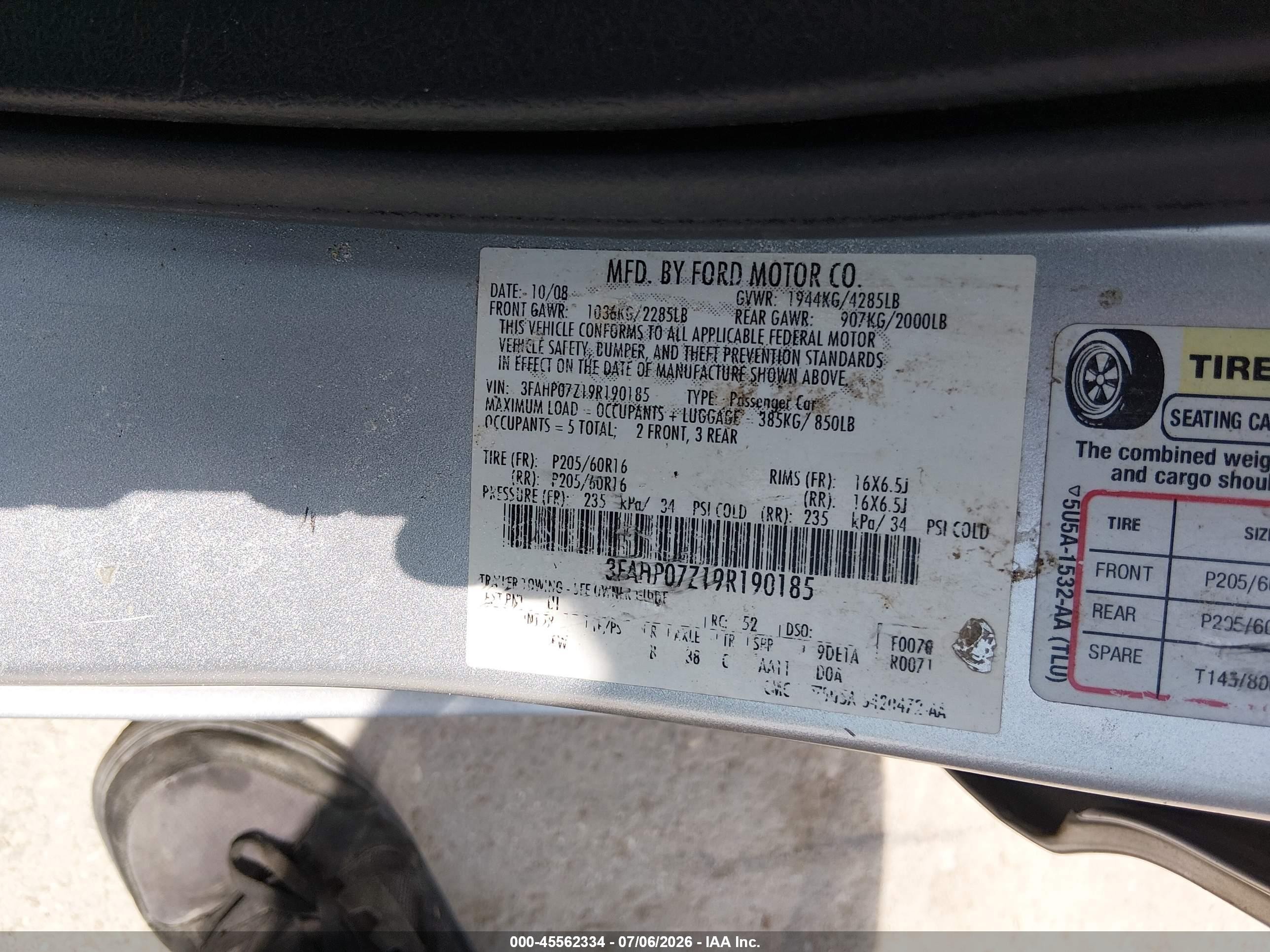 2009 Ford Fusion Se Silver vin: 3FAHP07Z19R190185
