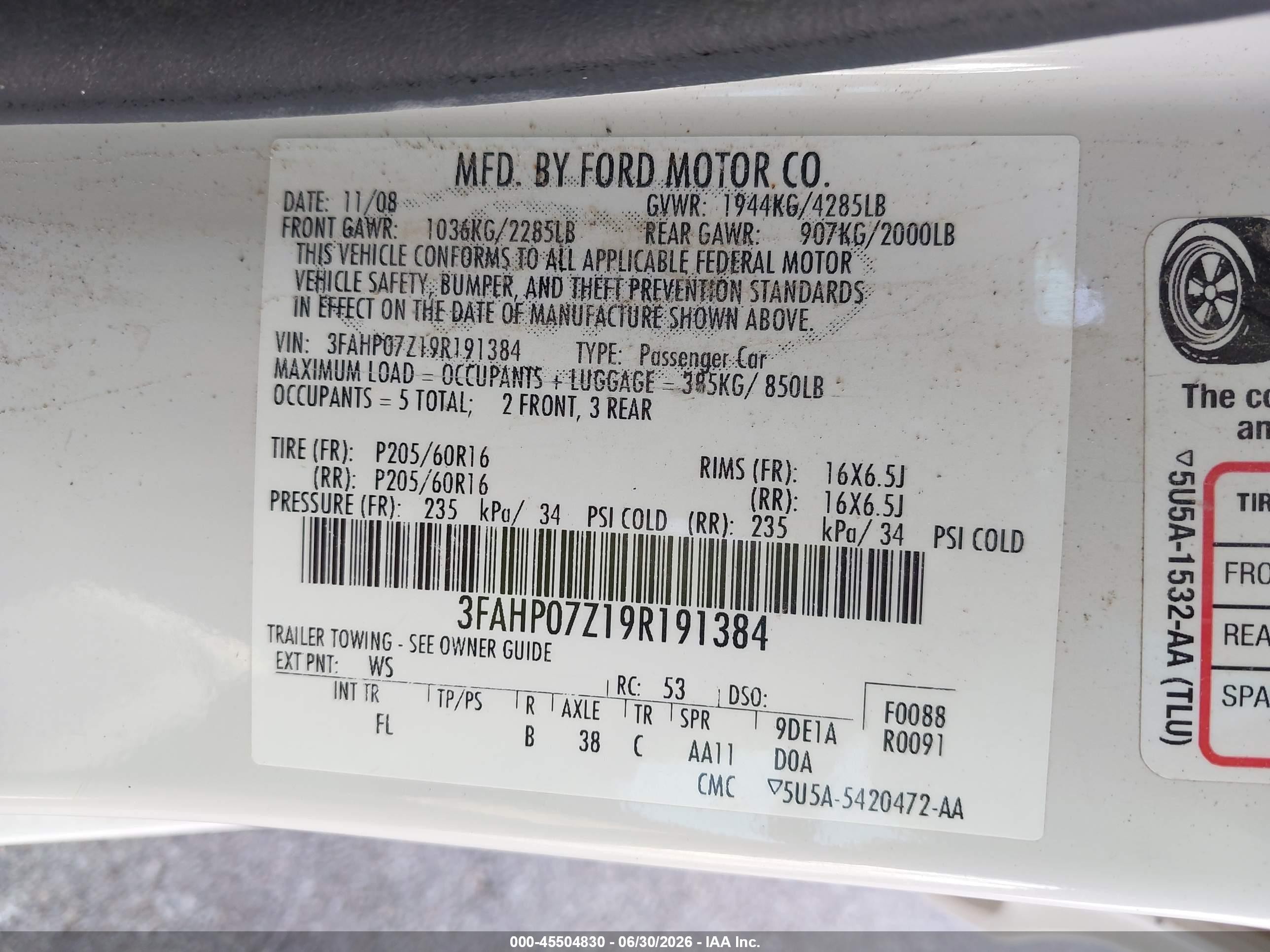 2009 Ford Fusion Se White vin: 3FAHP07Z19R191384