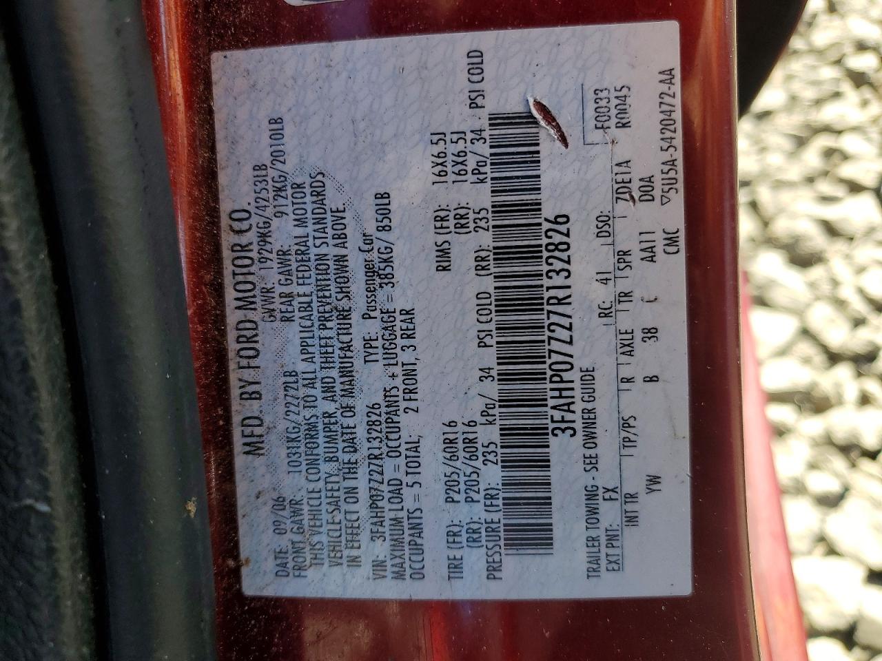 2007 Ford Fusion Se Red vin: 3FAHP07Z27R132826