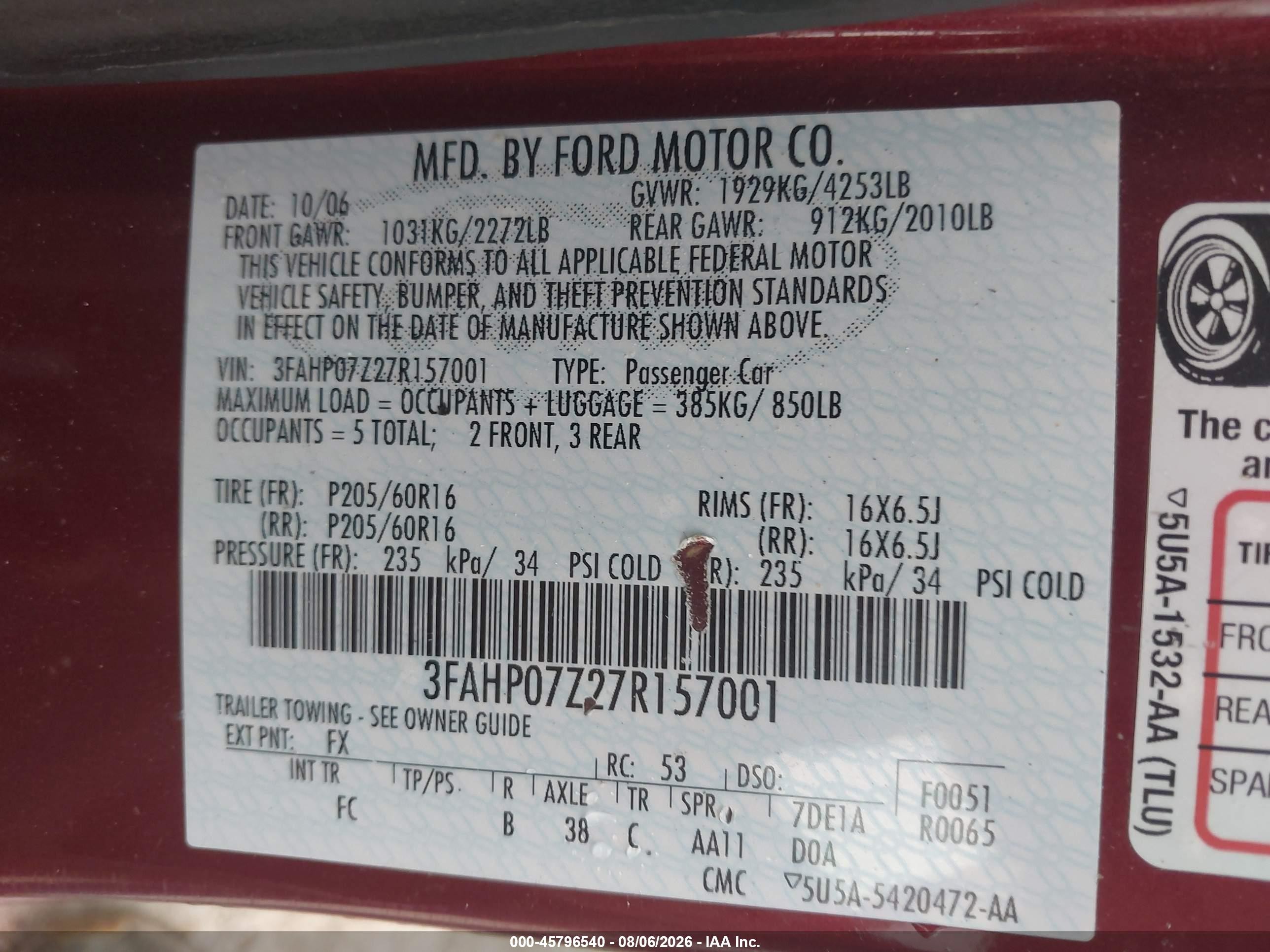 2007 Ford Fusion Se Red vin: 3FAHP07Z27R157001