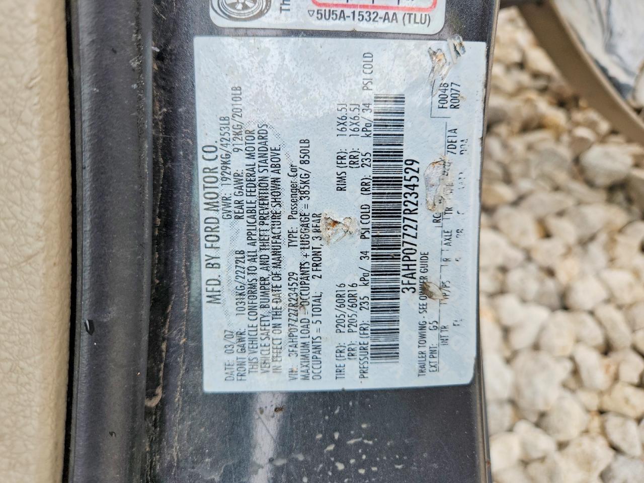 2007 Ford Fusion Se Charcoal vin: 3FAHP07Z27R234529