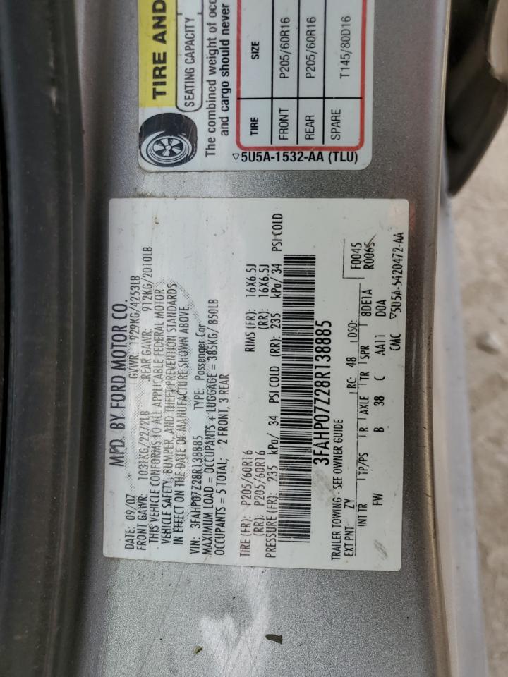 2008 Ford Fusion Se Silver vin: 3FAHP07Z28R138885