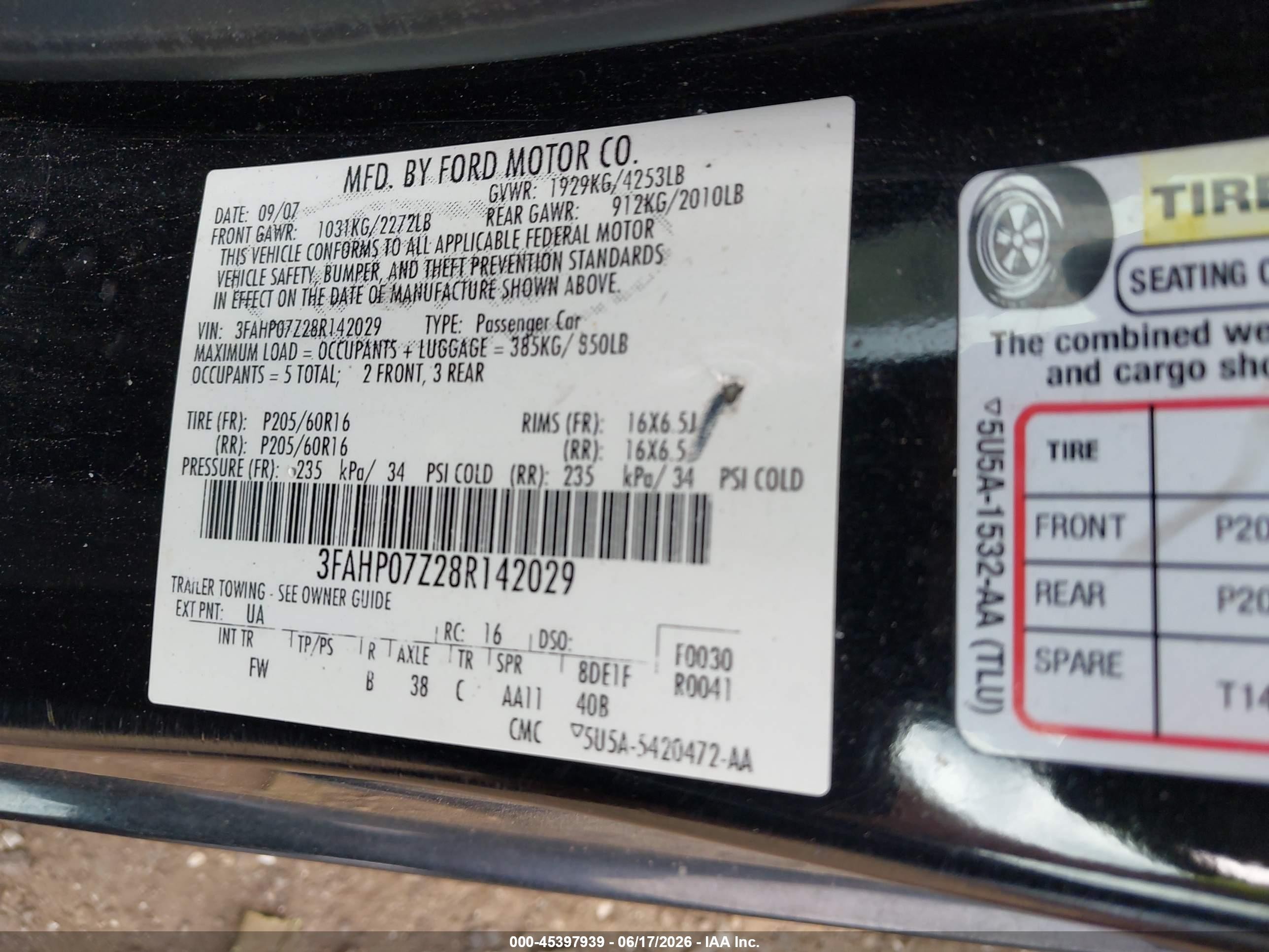 2008 Ford Fusion Se Black vin: 3FAHP07Z28R142029