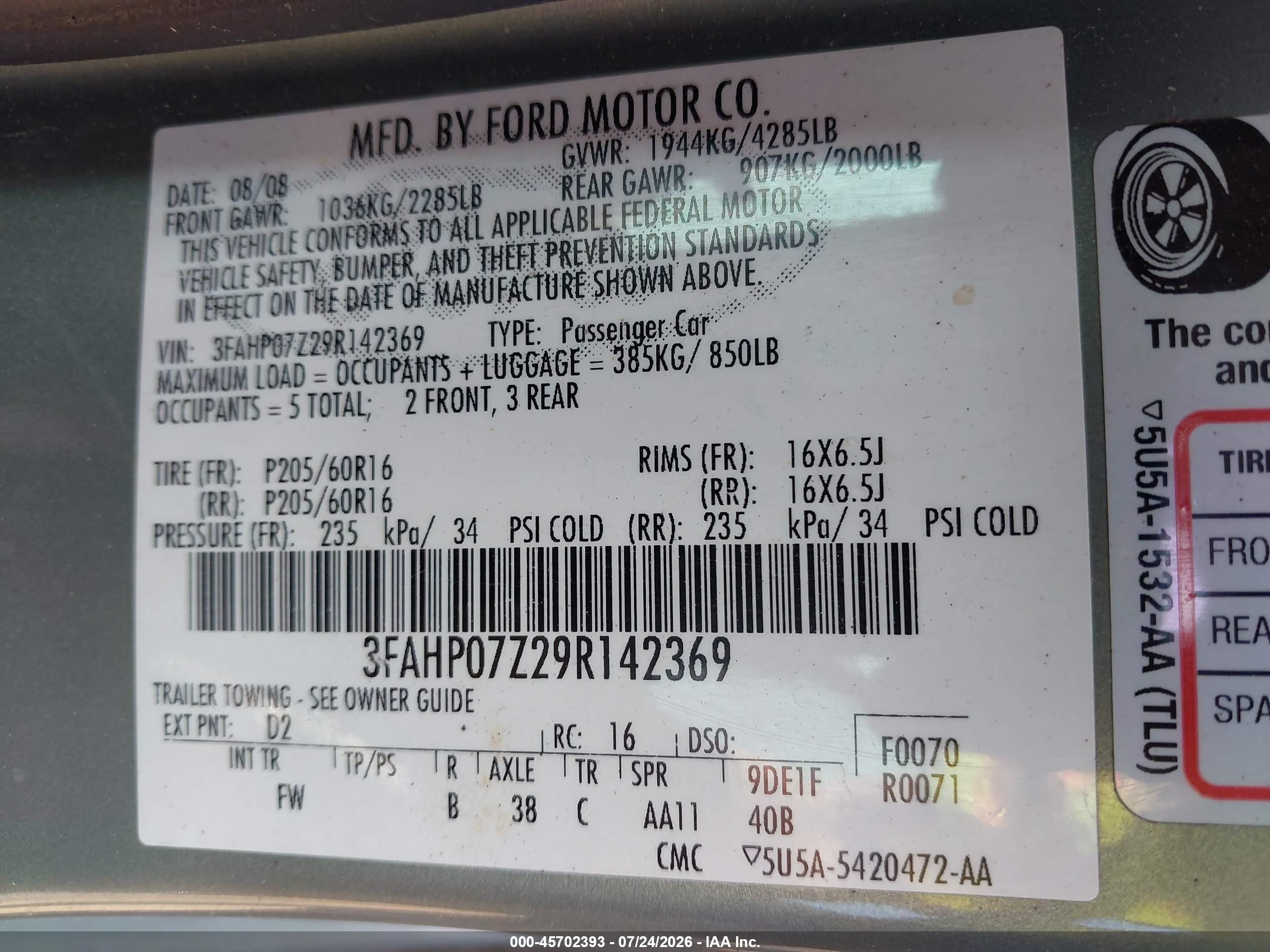 2009 Ford Fusion Se Зеленый vin: 3FAHP07Z29R142369