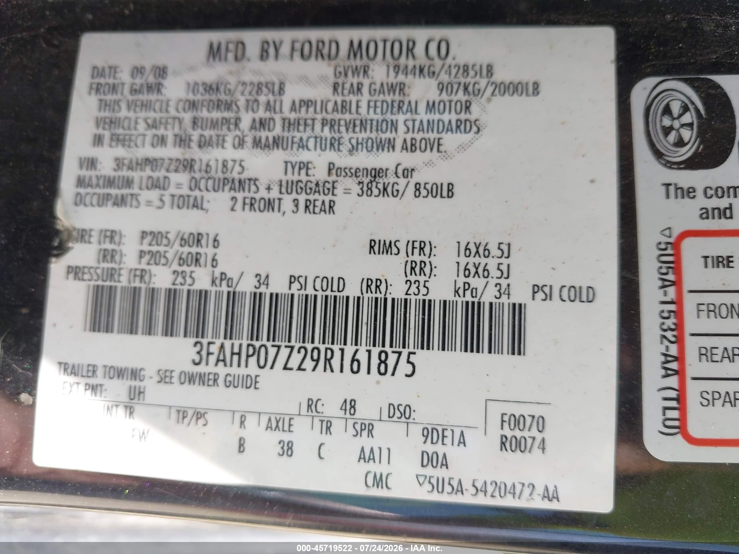 2009 Ford Fusion Se Black vin: 3FAHP07Z29R161875