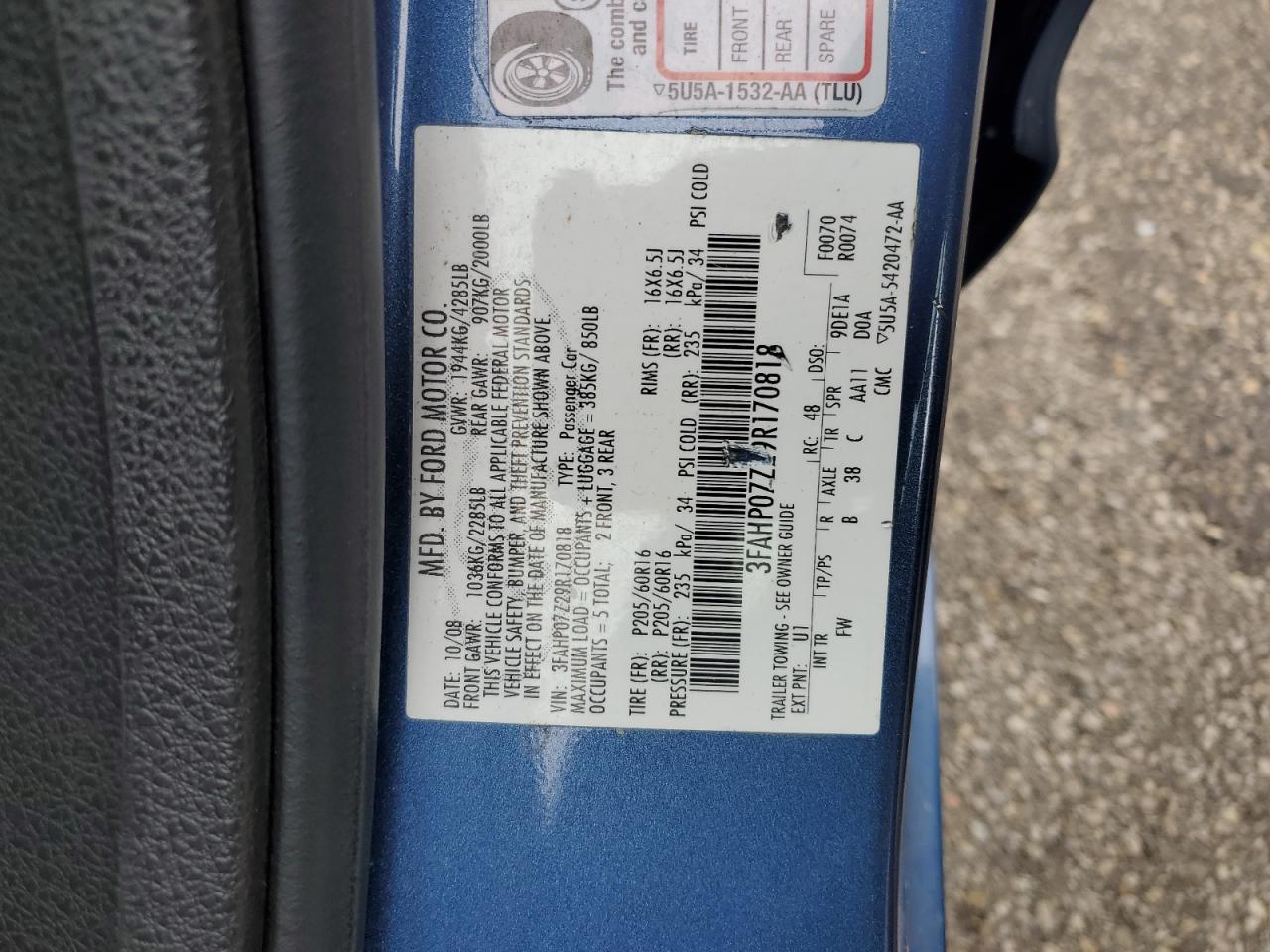 2009 Ford Fusion Se Blue vin: 3FAHP07Z29R170818