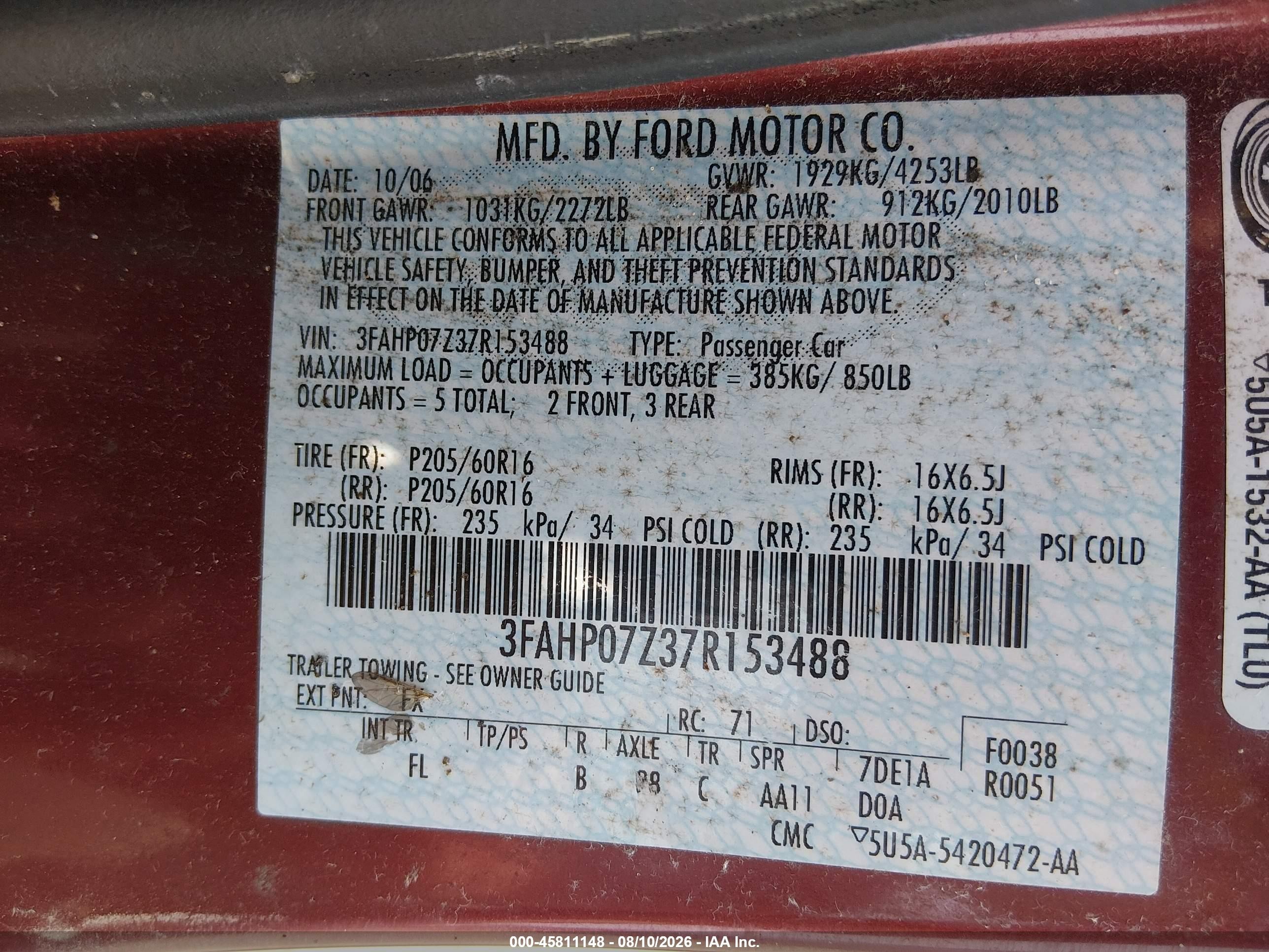 2007 Ford Fusion Se Maroon vin: 3FAHP07Z37R153488