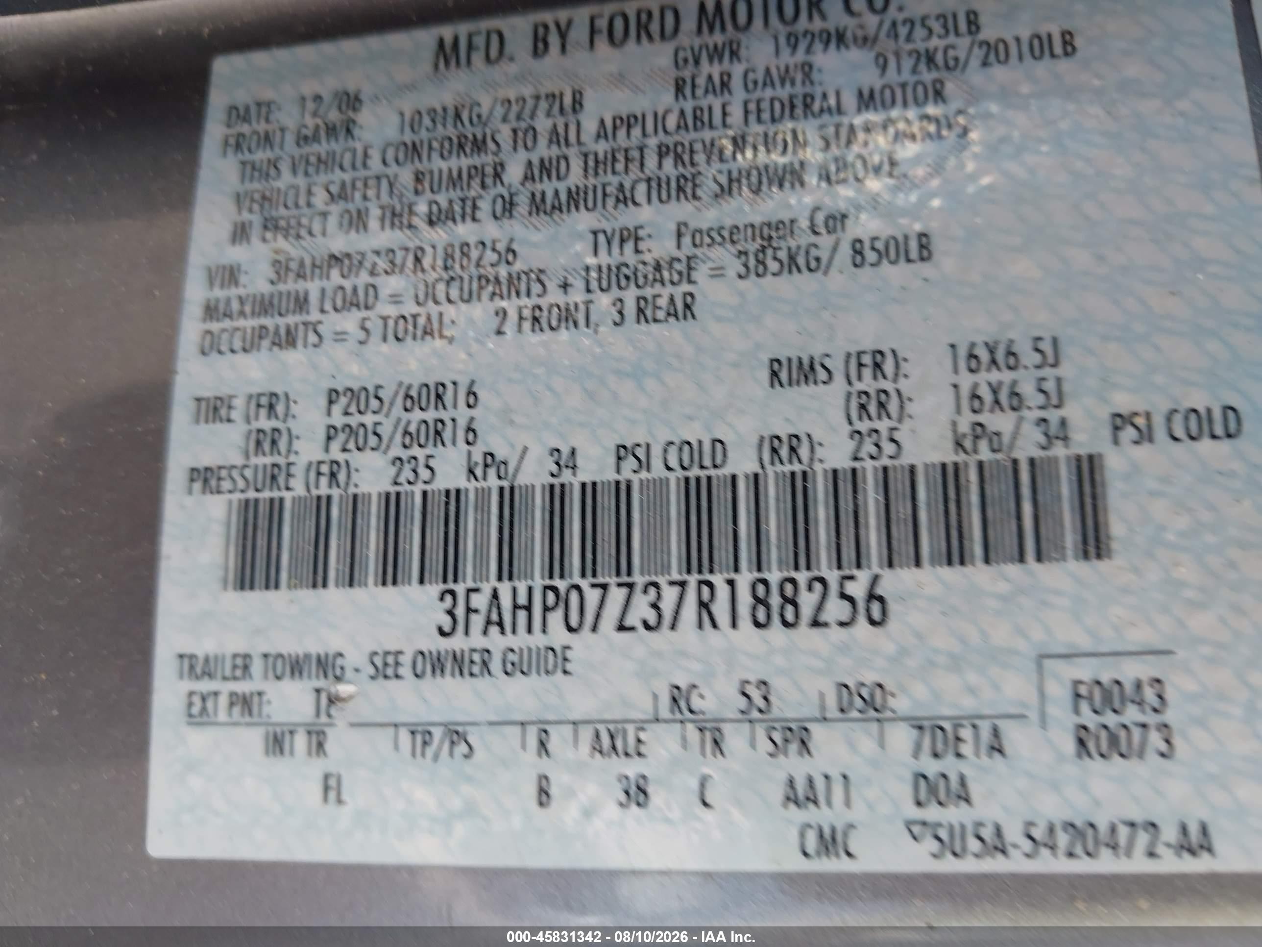 2007 Ford Fusion Se Silver vin: 3FAHP07Z37R188256