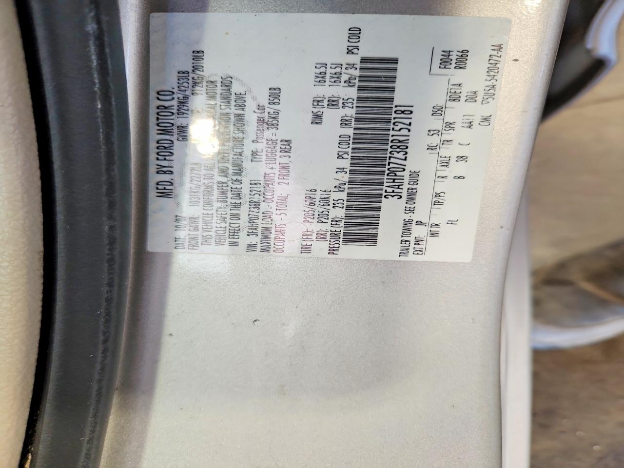 2008 Ford Fusion Se Tan vin: 3FAHP07Z38R152181