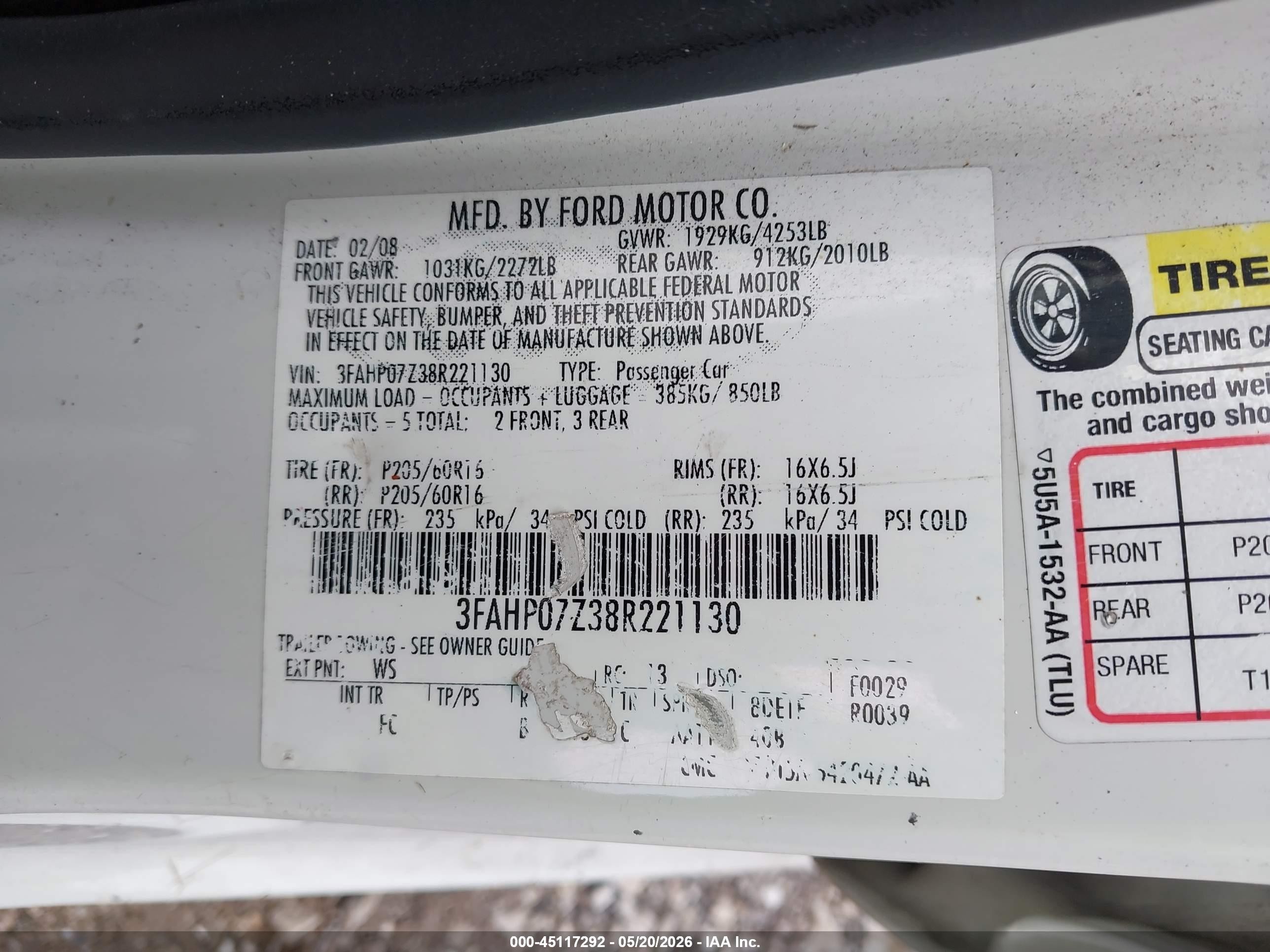 2008 Ford Fusion Se White vin: 3FAHP07Z38R221130