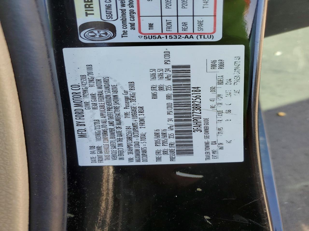 2008 Ford Fusion Se Black vin: 3FAHP07Z38R256184