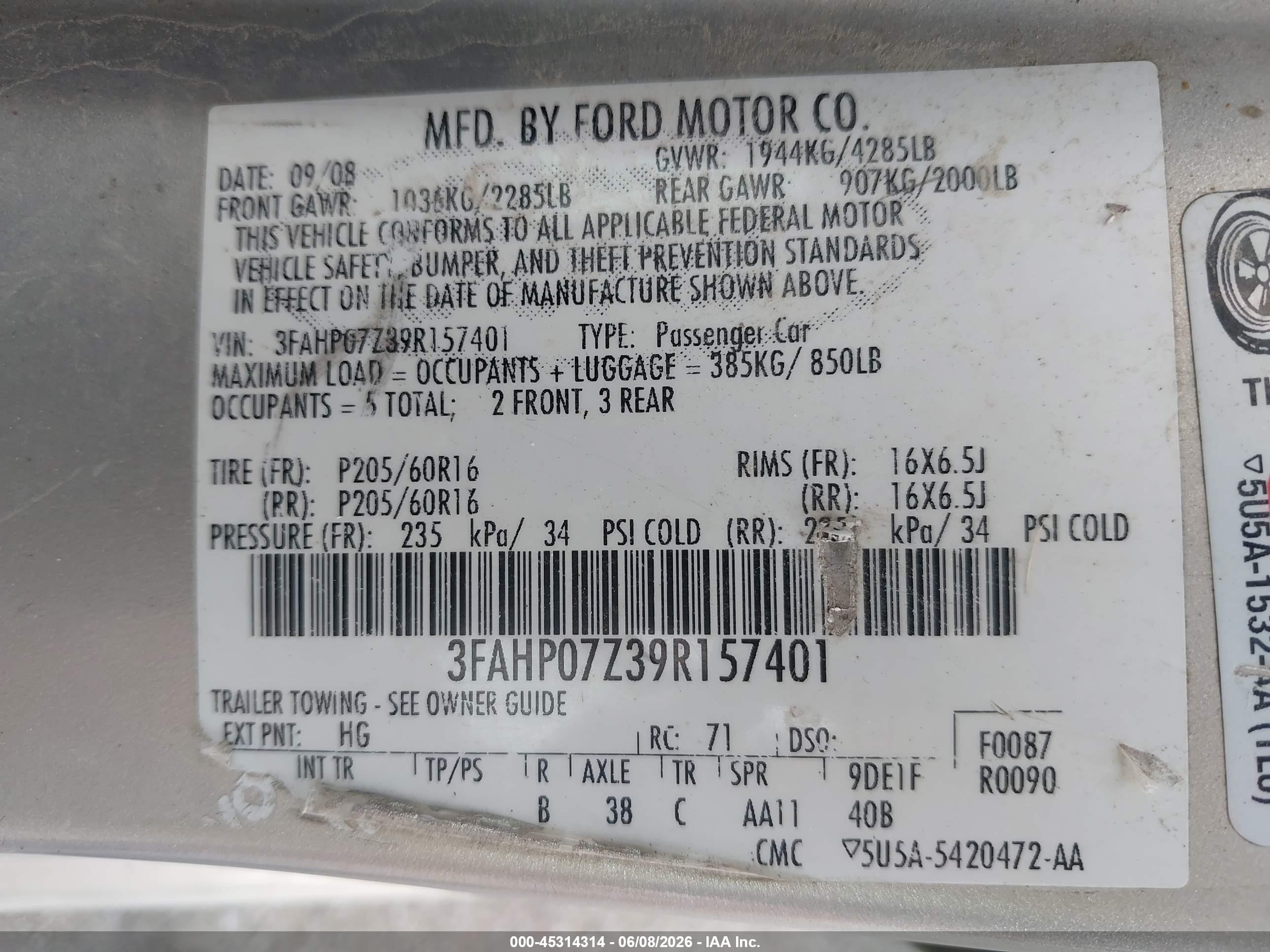 2009 Ford Fusion Se Silver vin: 3FAHP07Z39R157401