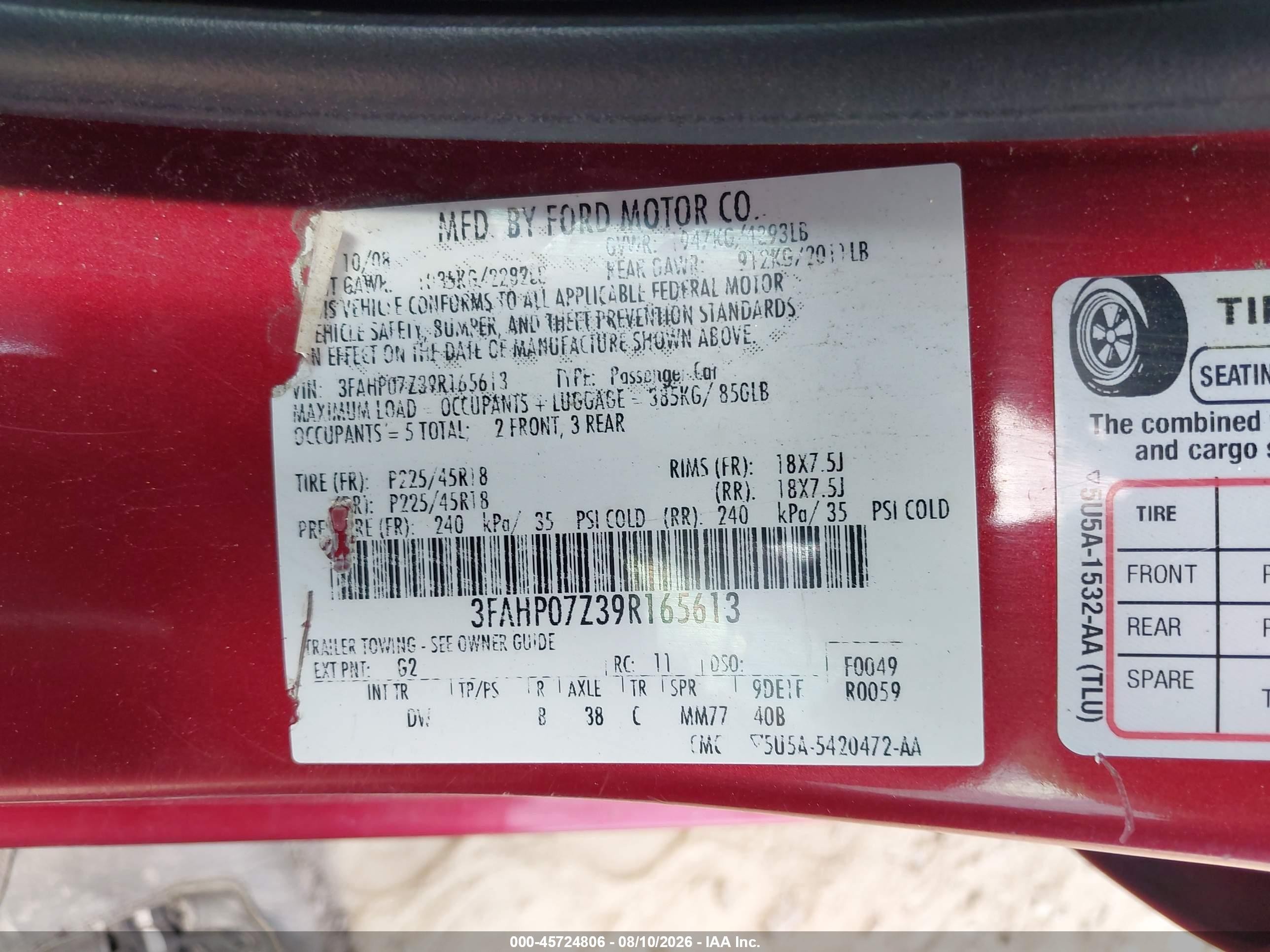 2009 Ford Fusion Se Red vin: 3FAHP07Z39R165613