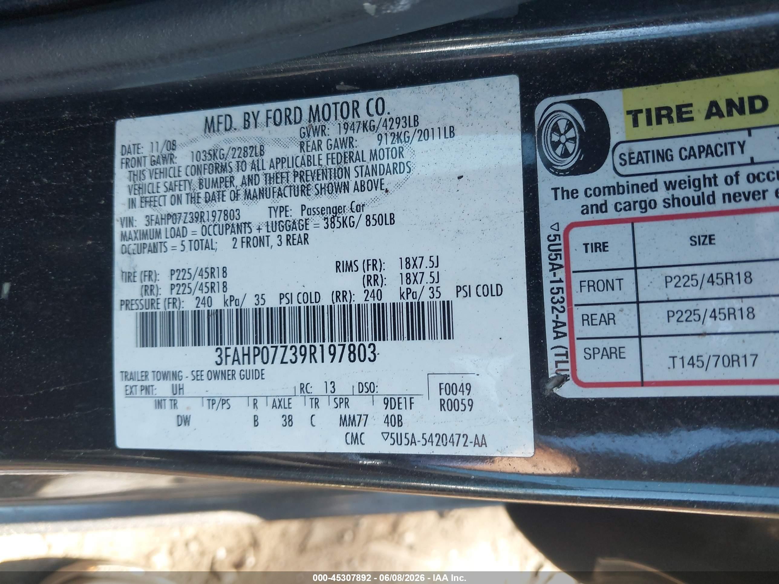 2009 Ford Fusion Se Black vin: 3FAHP07Z39R197803