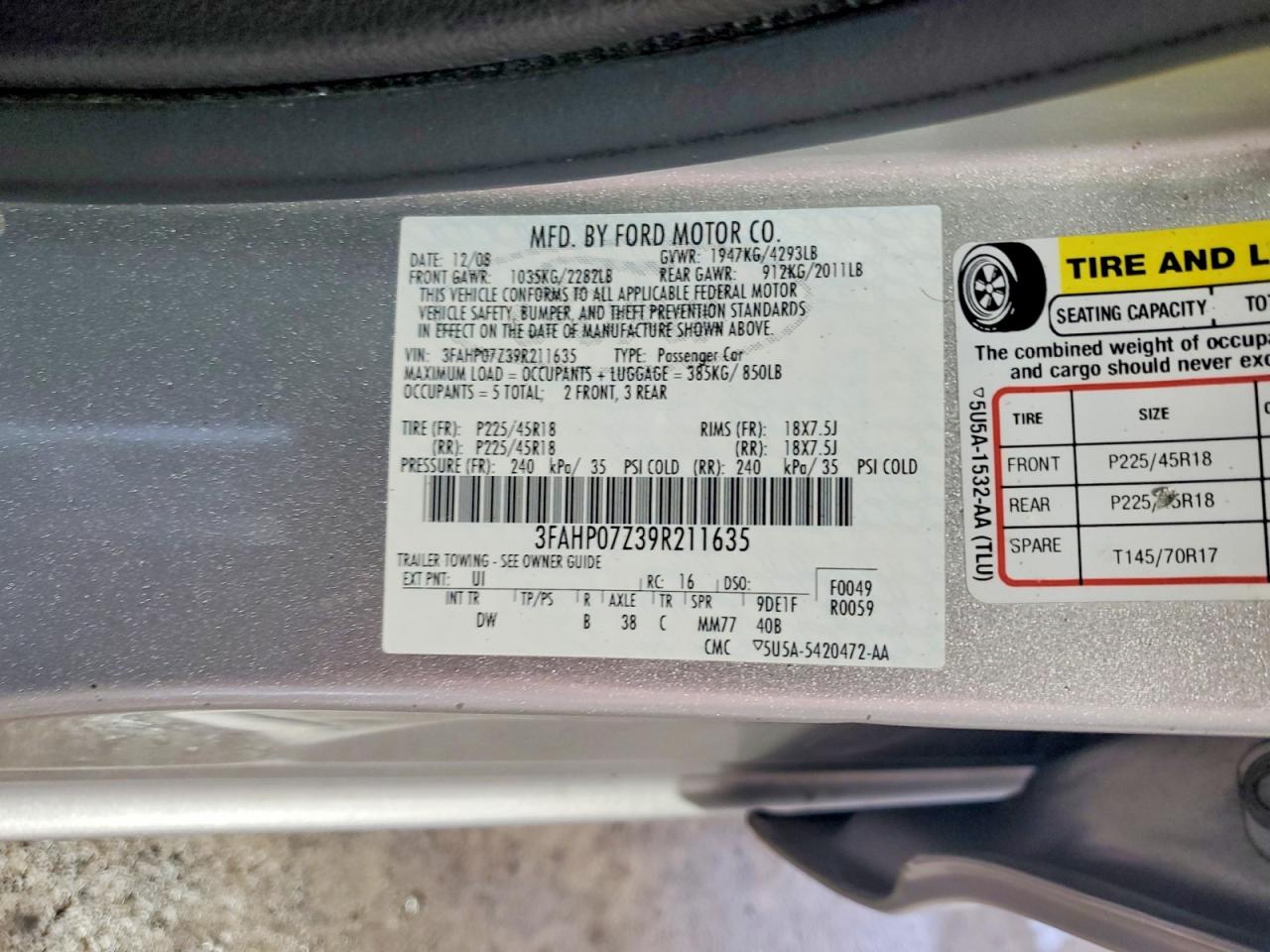 2009 Ford Fusion Se Silver vin: 3FAHP07Z39R211635