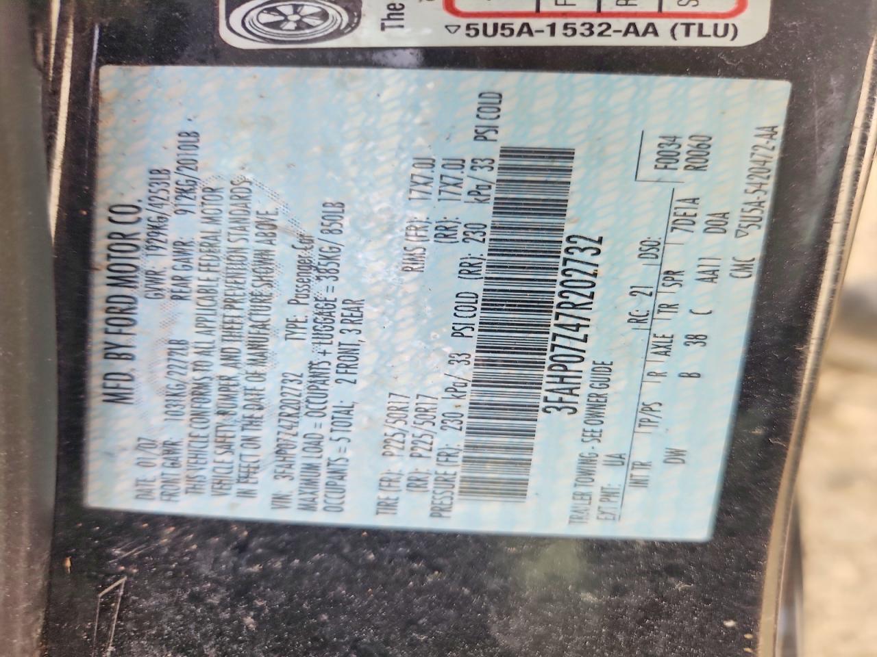 2007 Ford Fusion Se Черный vin: 3FAHP07Z47R202732