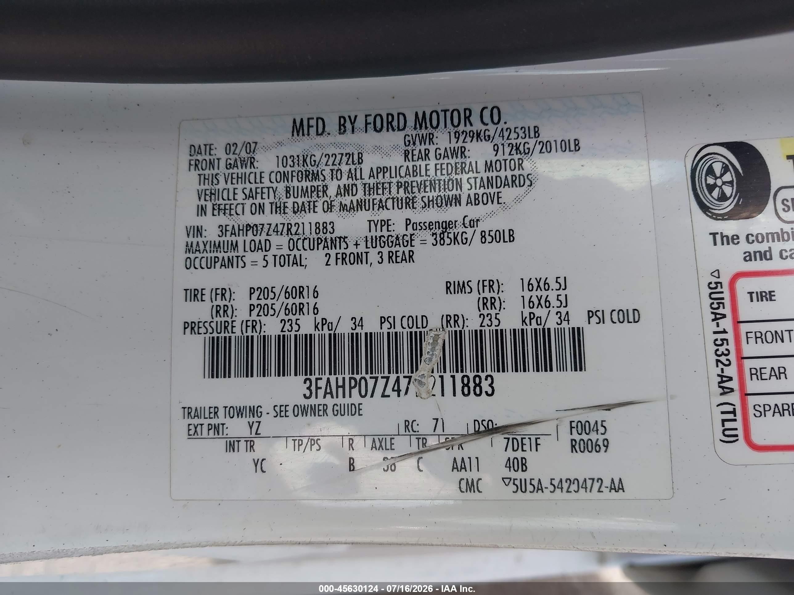 2007 Ford Fusion Se White vin: 3FAHP07Z47R211883