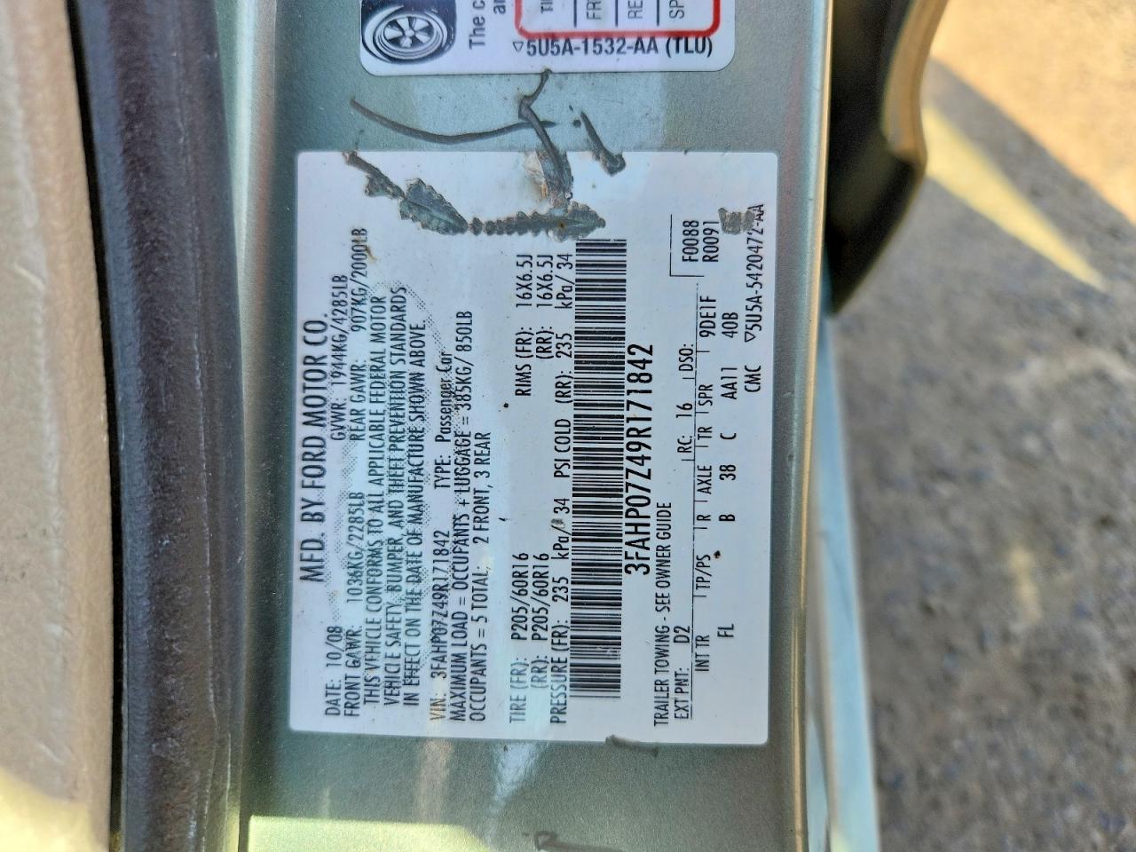 2009 Ford Fusion Se Gray vin: 3FAHP07Z49R171842