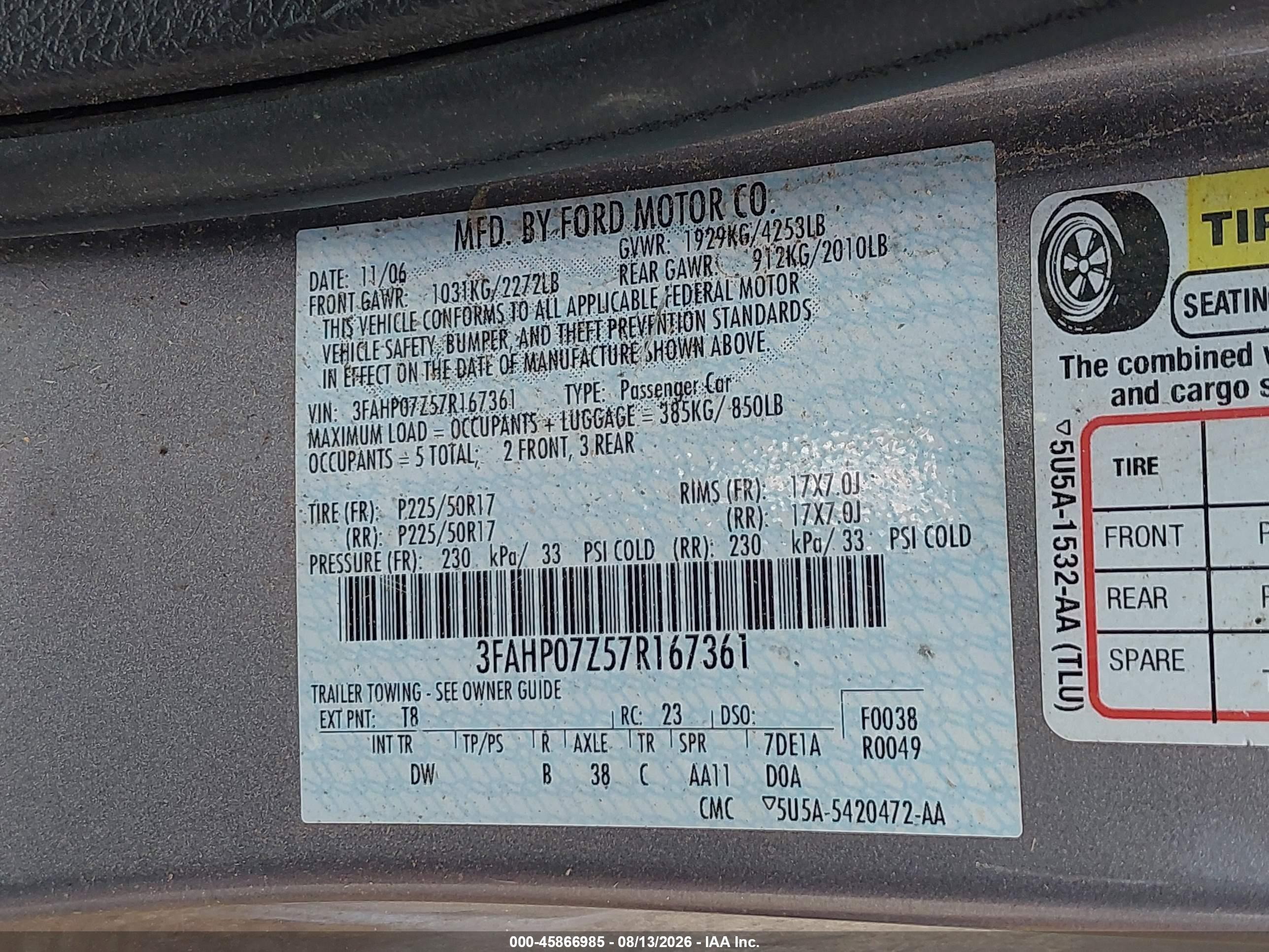 2007 Ford Fusion Se Gray vin: 3FAHP07Z57R167361