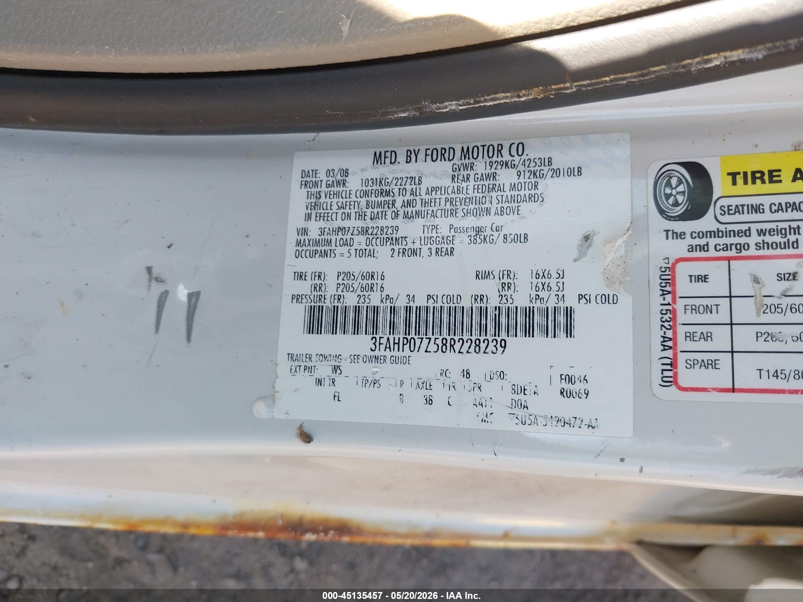 2008 Ford Fusion Se Белый vin: 3FAHP07Z58R228239