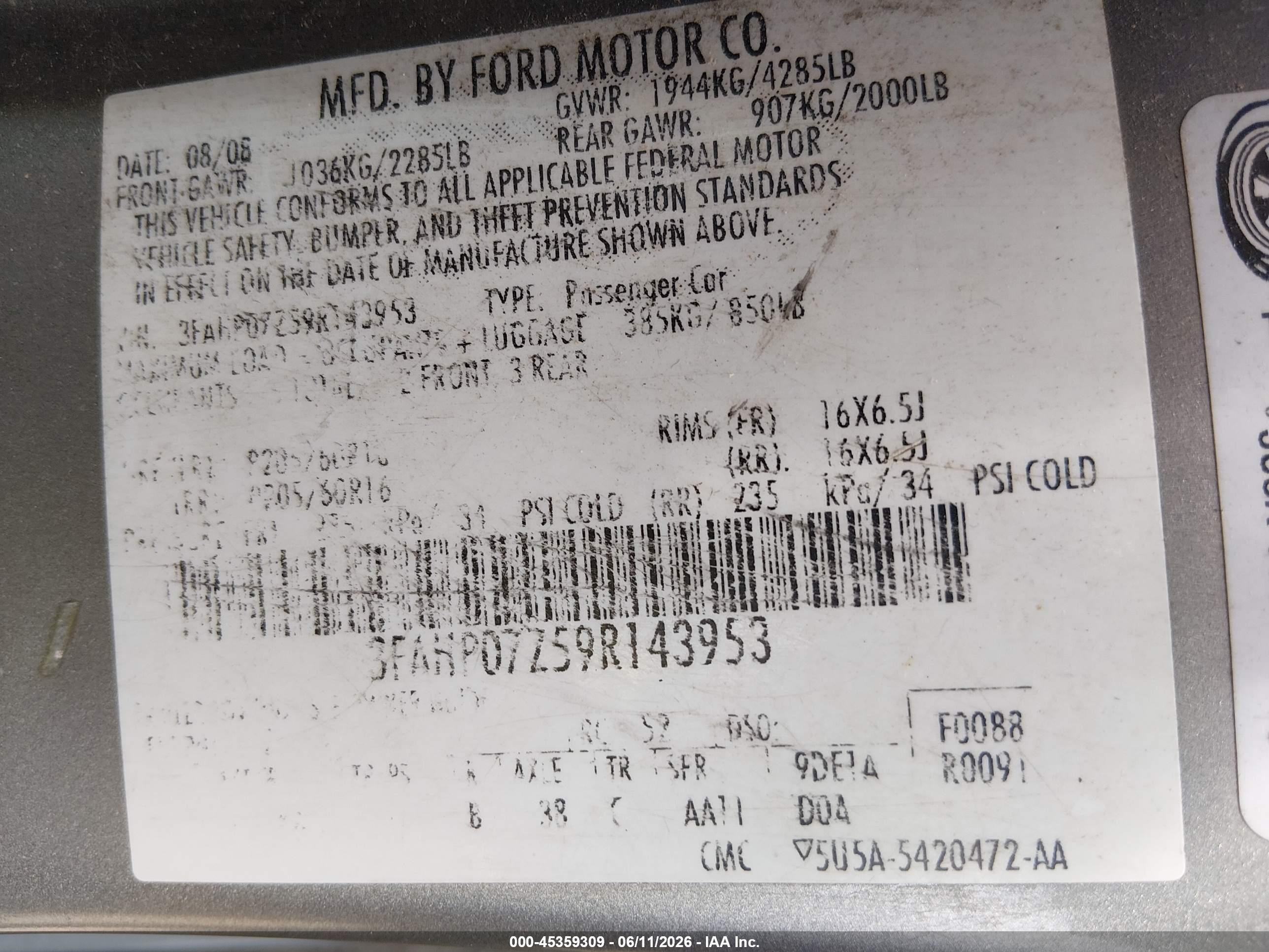 2009 Ford Fusion Se Gray vin: 3FAHP07Z59R143953