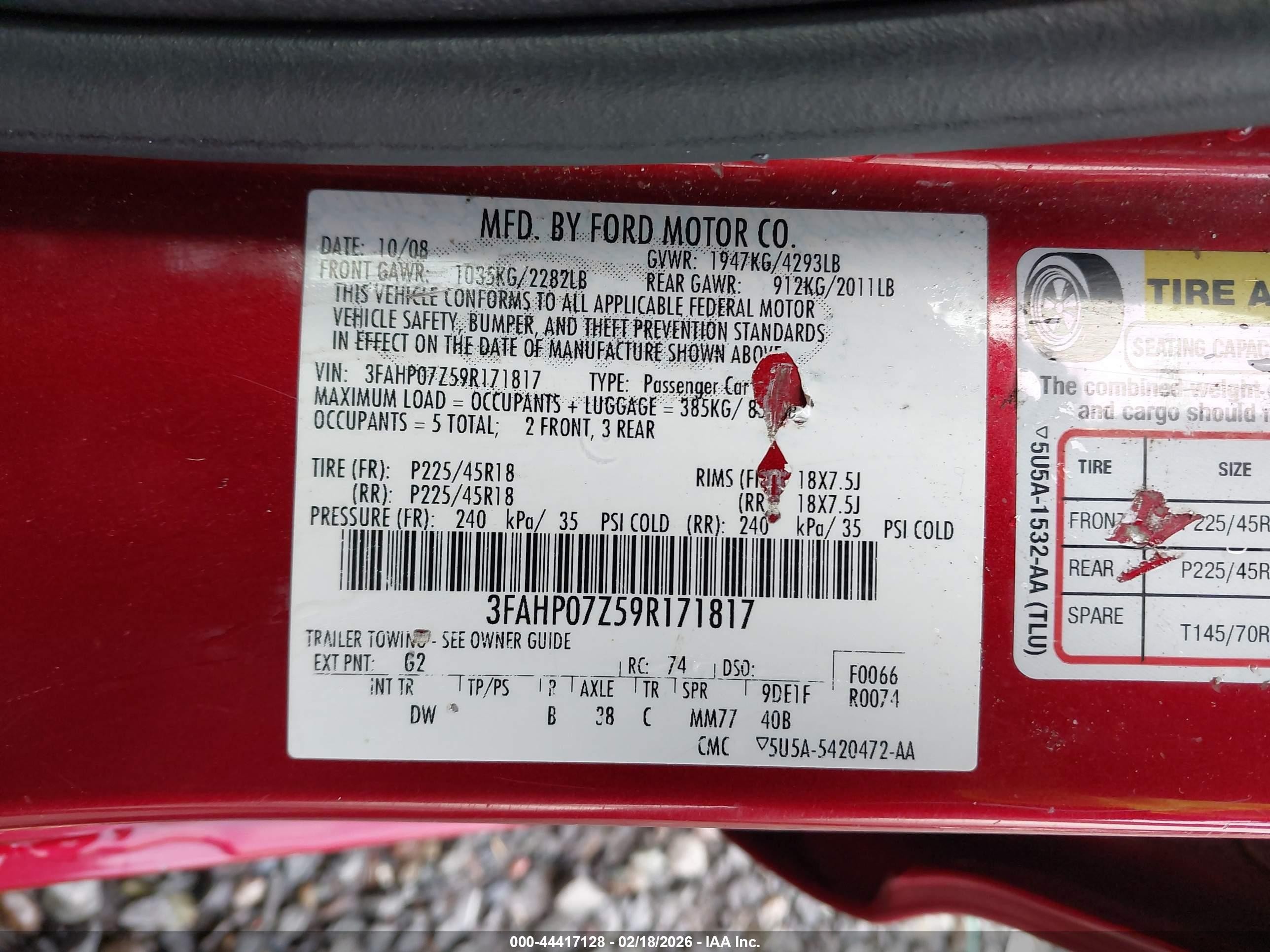 2009 Ford Fusion Se Red vin: 3FAHP07Z59R171817