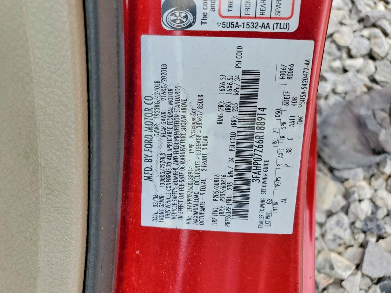 2006 Ford Fusion Se Red vin: 3FAHP07Z66R188914
