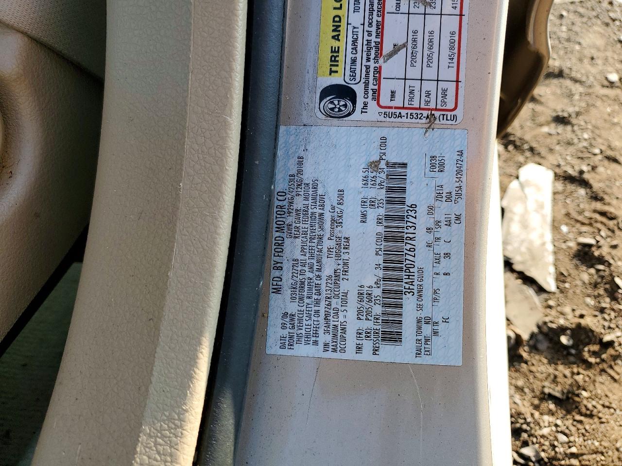 2007 Ford Fusion Se Бежевый vin: 3FAHP07Z67R137236