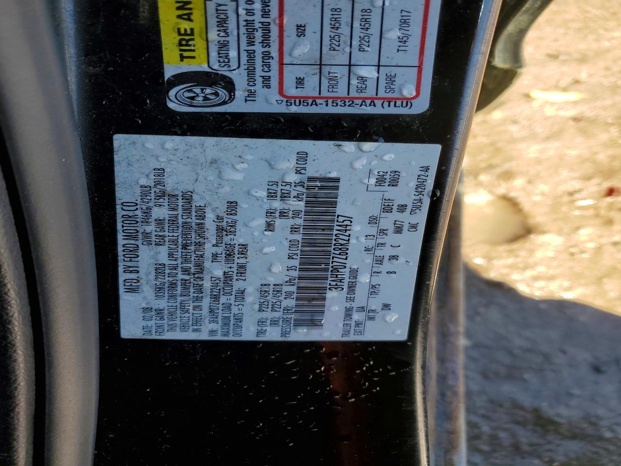2008 Ford Fusion Se Black vin: 3FAHP07Z68R224457
