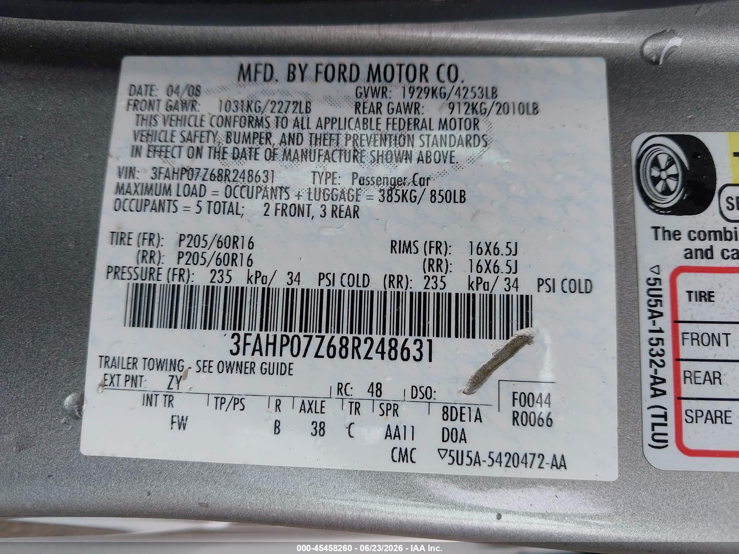 2008 Ford Fusion Se Gray vin: 3FAHP07Z68R248631