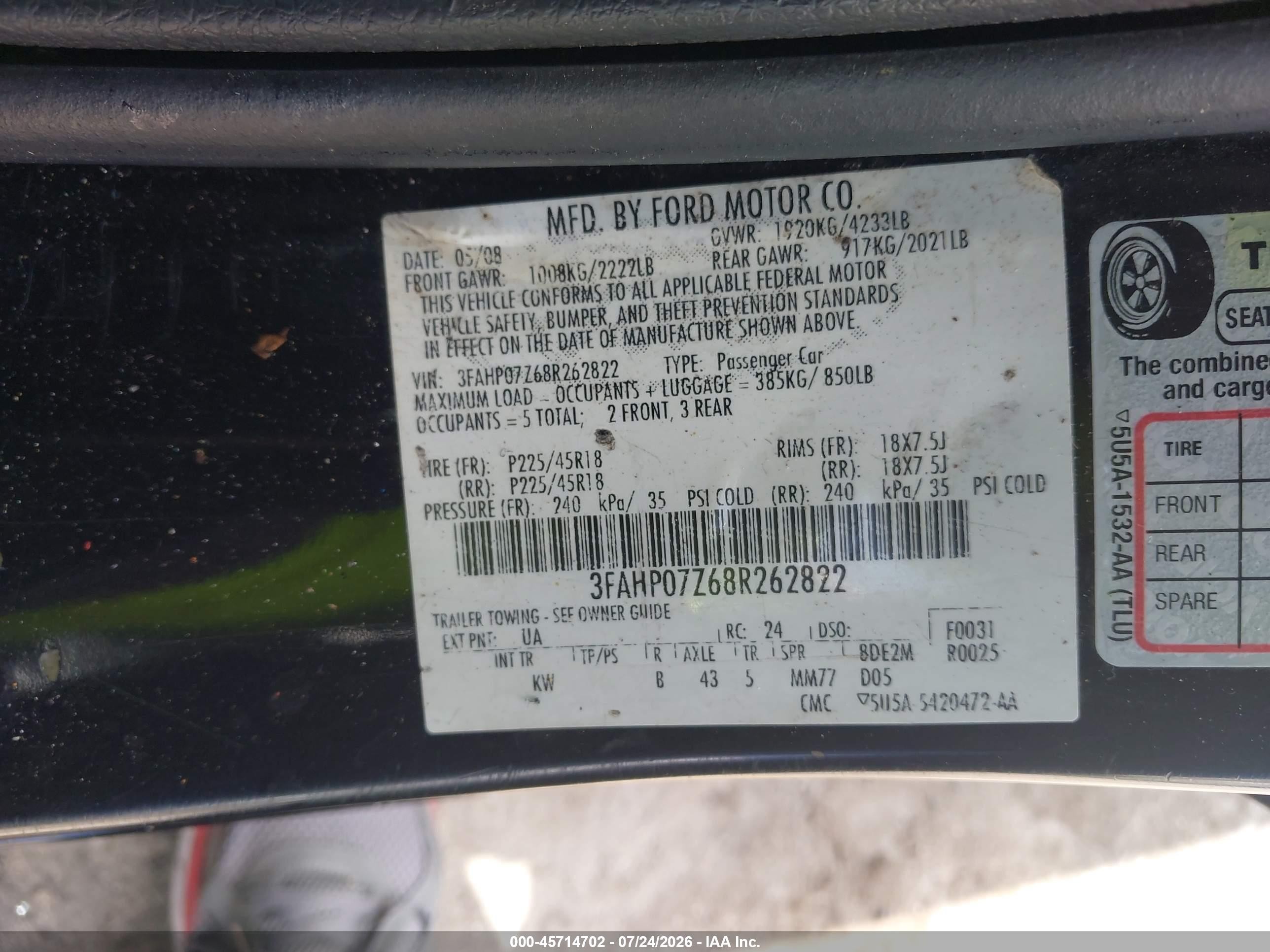 2008 Ford Fusion Se Black vin: 3FAHP07Z68R262822