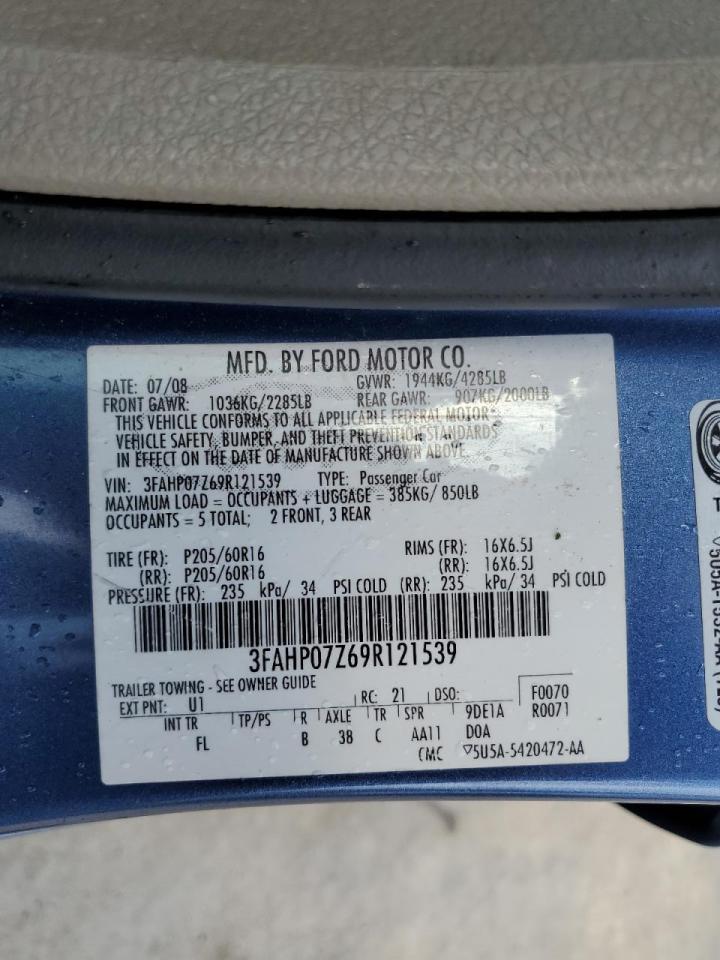 2009 Ford Fusion Se Blue vin: 3FAHP07Z69R121539