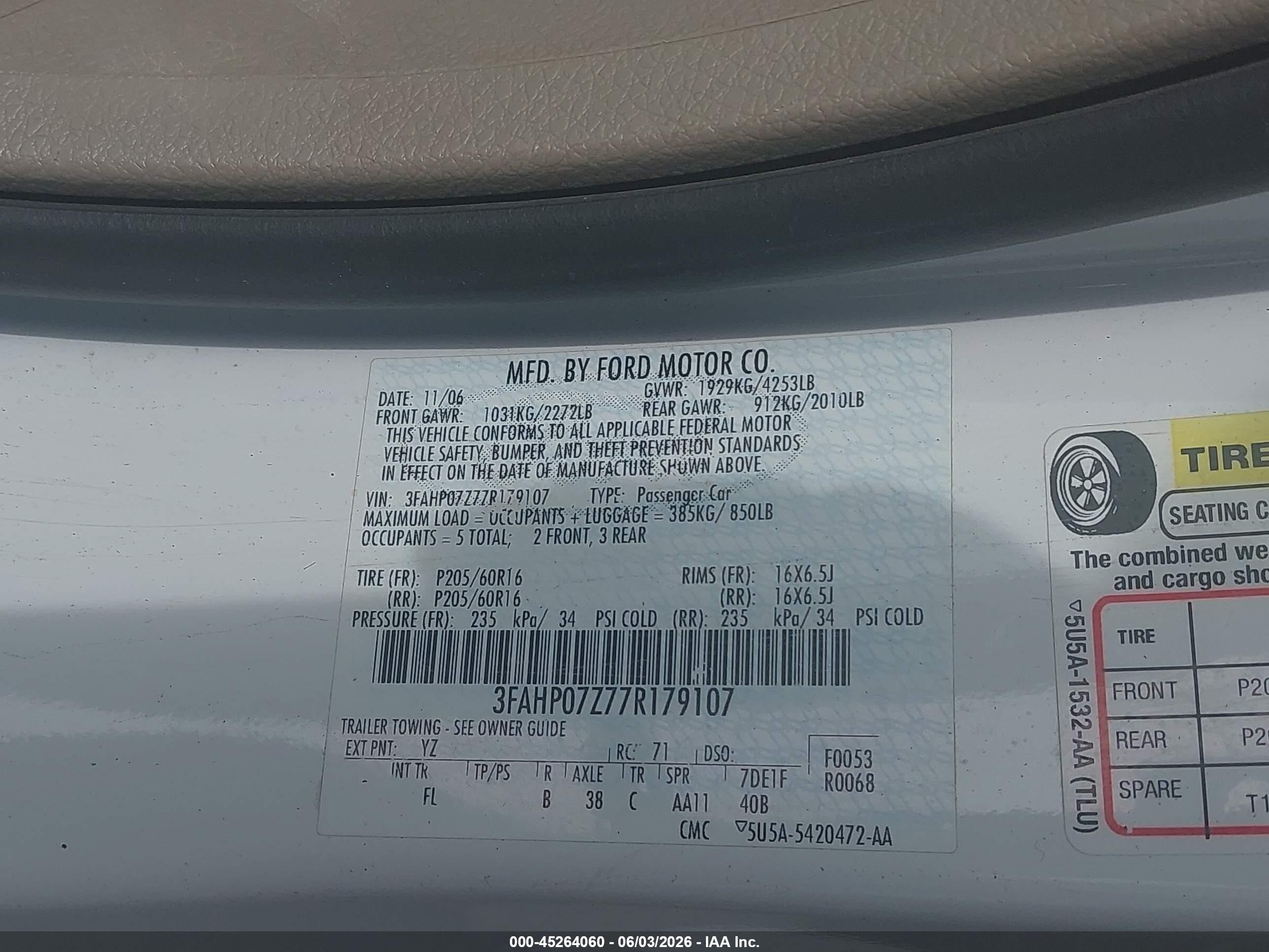 2007 Ford Fusion Se White vin: 3FAHP07Z77R179107