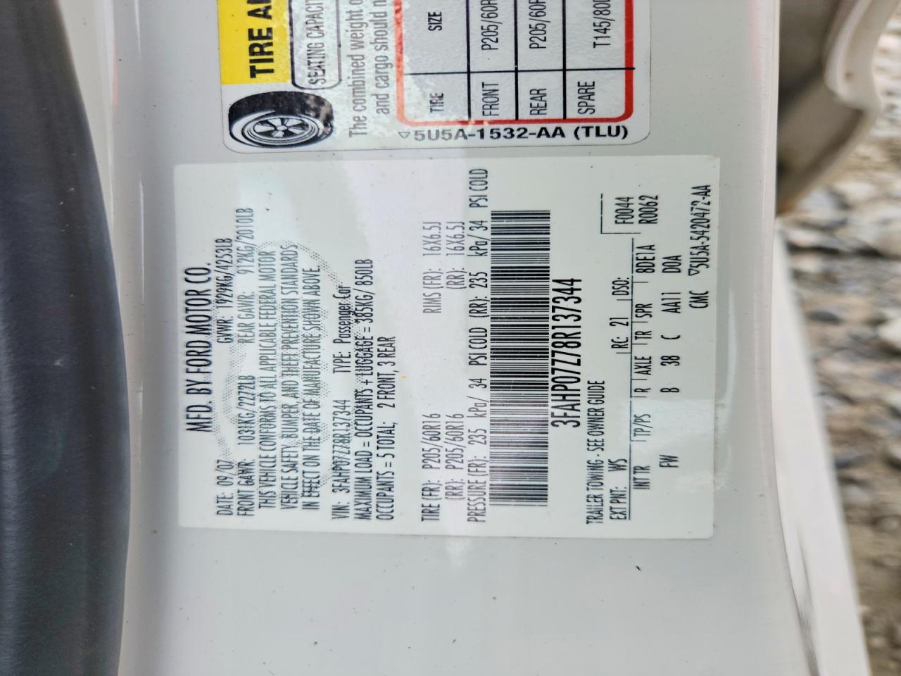 2008 Ford Fusion Se White vin: 3FAHP07Z78R137344